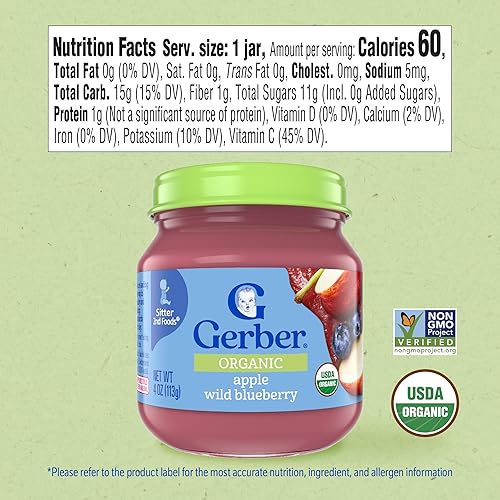 Miniatura 2 de Gerber 2nd Foods Orgánico para alimentos para bebés, manzana y arándanos silvestres, tarro de 4 onzas (paquete de 10)