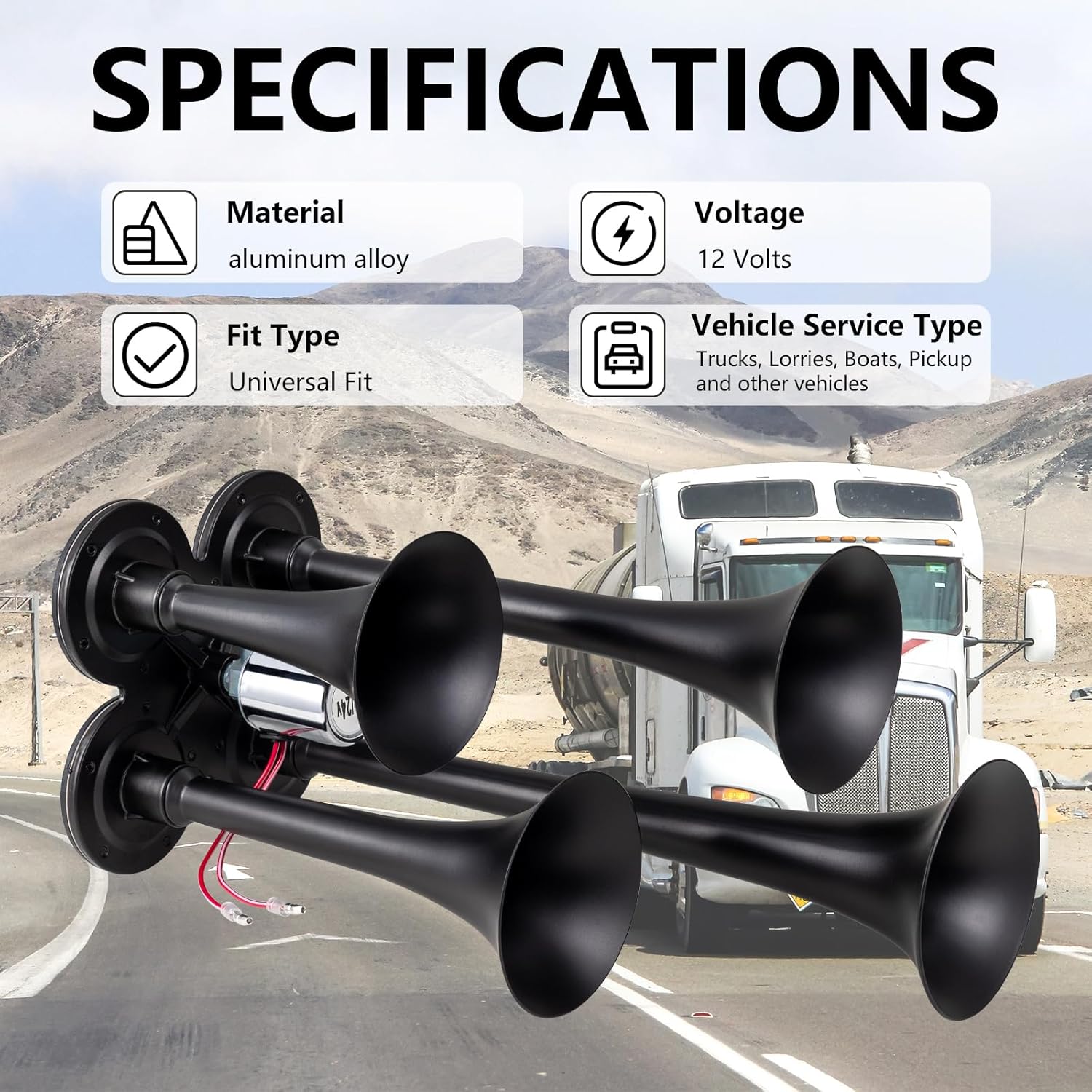 Train Horns Kit for Trucks 180dB Super Loud Truck Air Horn with 150 PSI 0.8 gallon 12V Air Compressor Air Tank Can for Truck Car Jeep SUV Train Pickup Boat and Other Vehicles