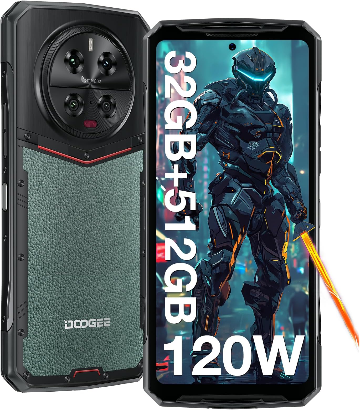 DOOGEEDK10 Rugged Smartphone 5G,32GB+512GB,120W Fast Charging,6.67”120Hz 2.5K AMOLED Display Rugged Phone,50MP+64MP+50MP,Octa Core Waterproof Phone,Fingerprint,NFC/OTG
