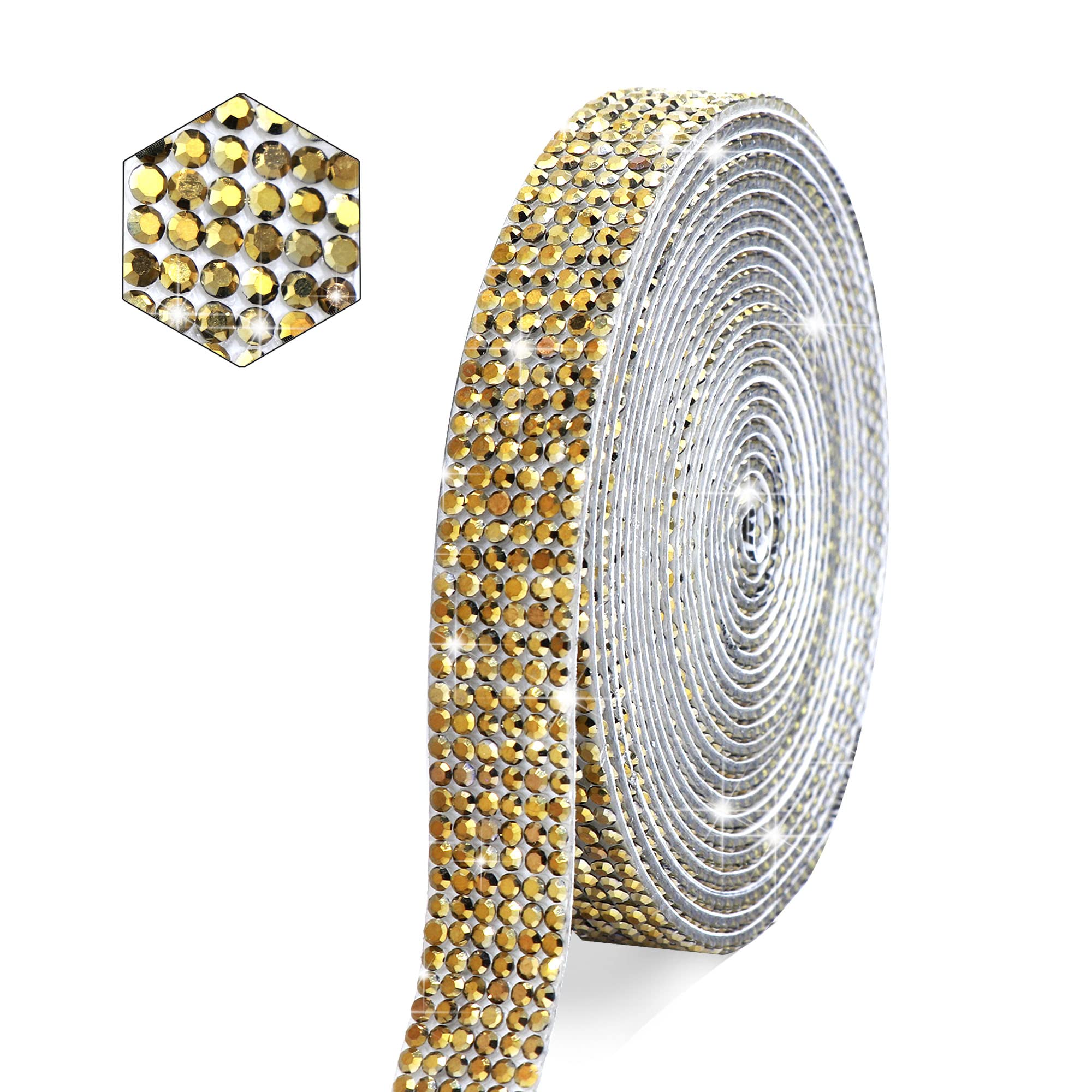 MLGDA Self Adhesive Mine Gold Crystal Rhinestone Strips Diamond Ribbon Bling Sticker with 2 mm Rhinestones for Arts Crafts,Wedding Christmas Party,Car