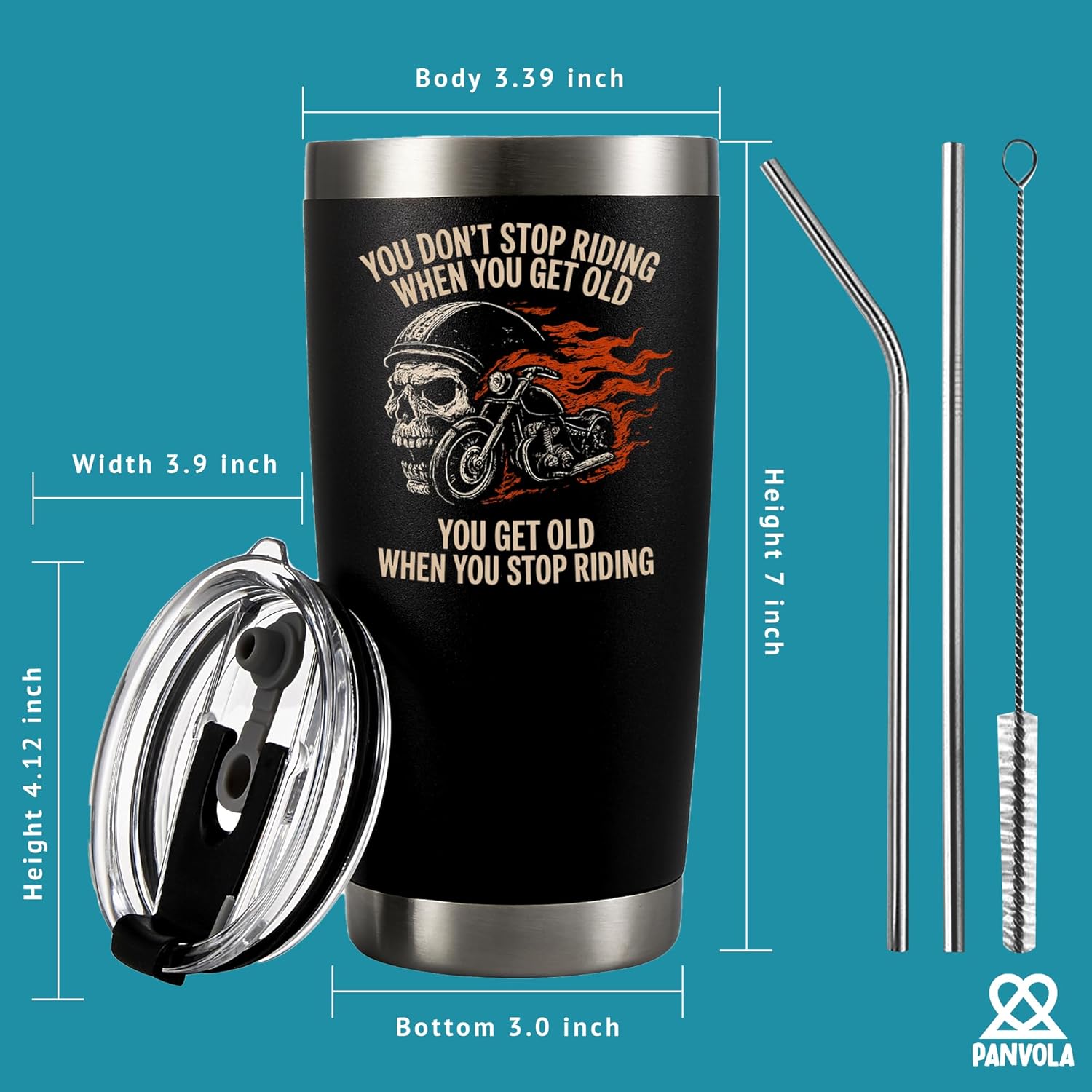 You Don’t Stop Riding When You Get Old You Get Old When You Stop Riding Motorcycle Gifts Vacuum Insulated Tumblers Biker Rider Gift For Dad Husband Boyfriend Uncle 20 oz Black - Image 5