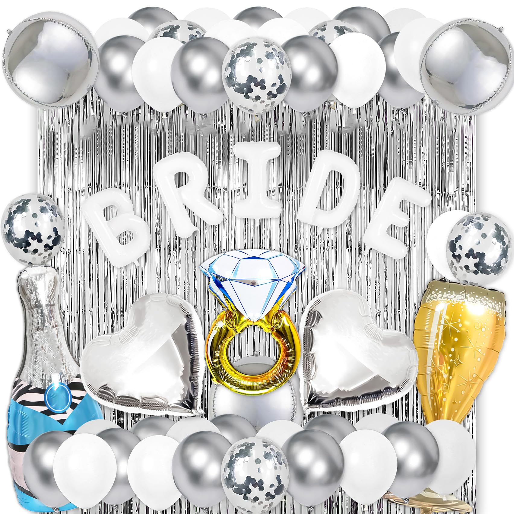 Bachelorette Party Decorations Kit Bridal Shower Balloons Arch Kit Silver Foil Fringe Backdrop Curtains for Retro Boogie Disco Bachelorette Party Decorations (Silver)
