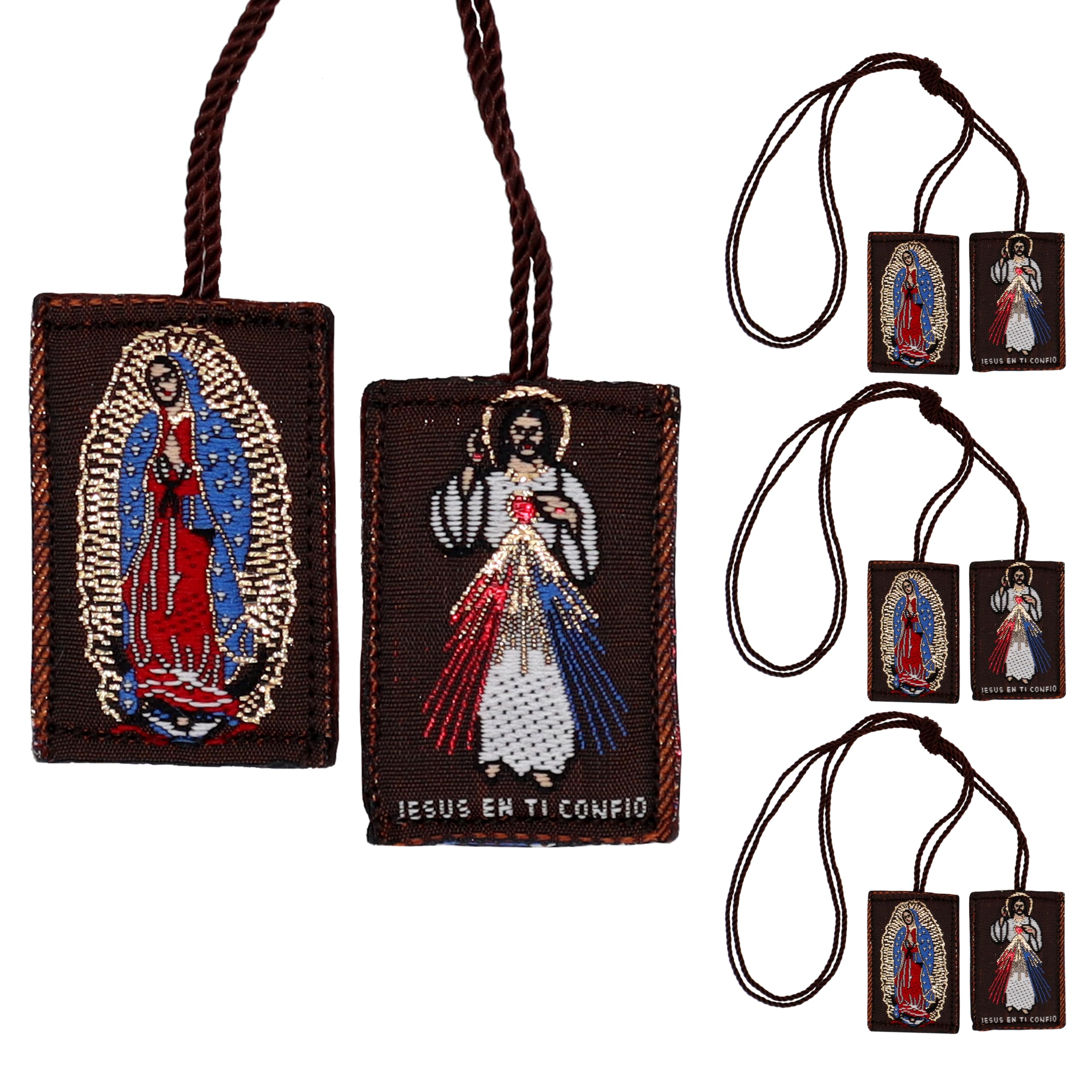 Tierra EspirituosaBrown & Green Scapular Necklace Pack of 3 - Mexican Catholic Scapular of Our Lady of Guadalupe