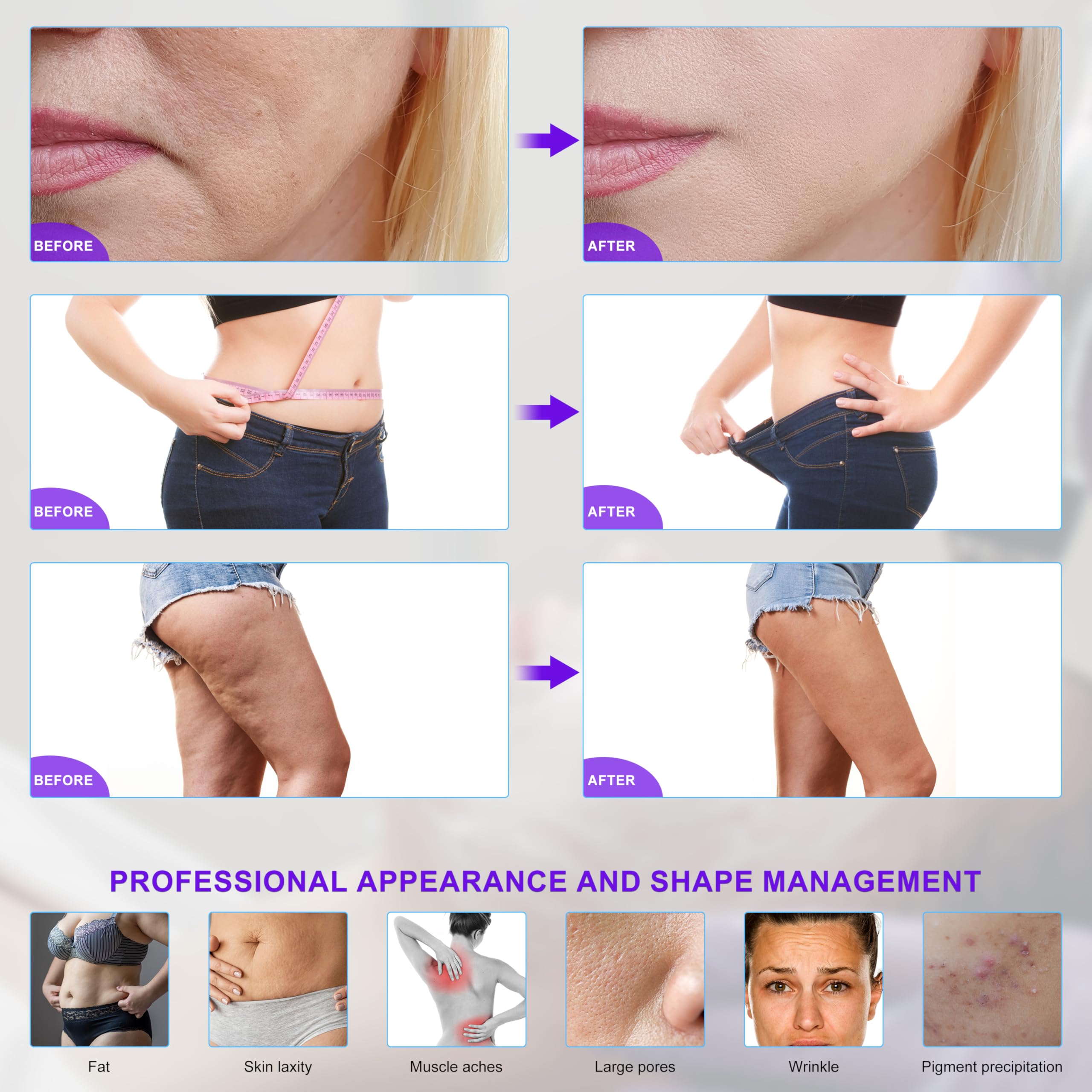 Elitzia ETDSD126 Gesichtskörper-Maschine, 80 K, Kavitation, Fettverbrennung, Ultraschall, Radiofrequenz, Vakuum, LED, Lipo Laser & EMS Kavitation Gerät, Gesichtslifting, Body Shaper, Sculpting