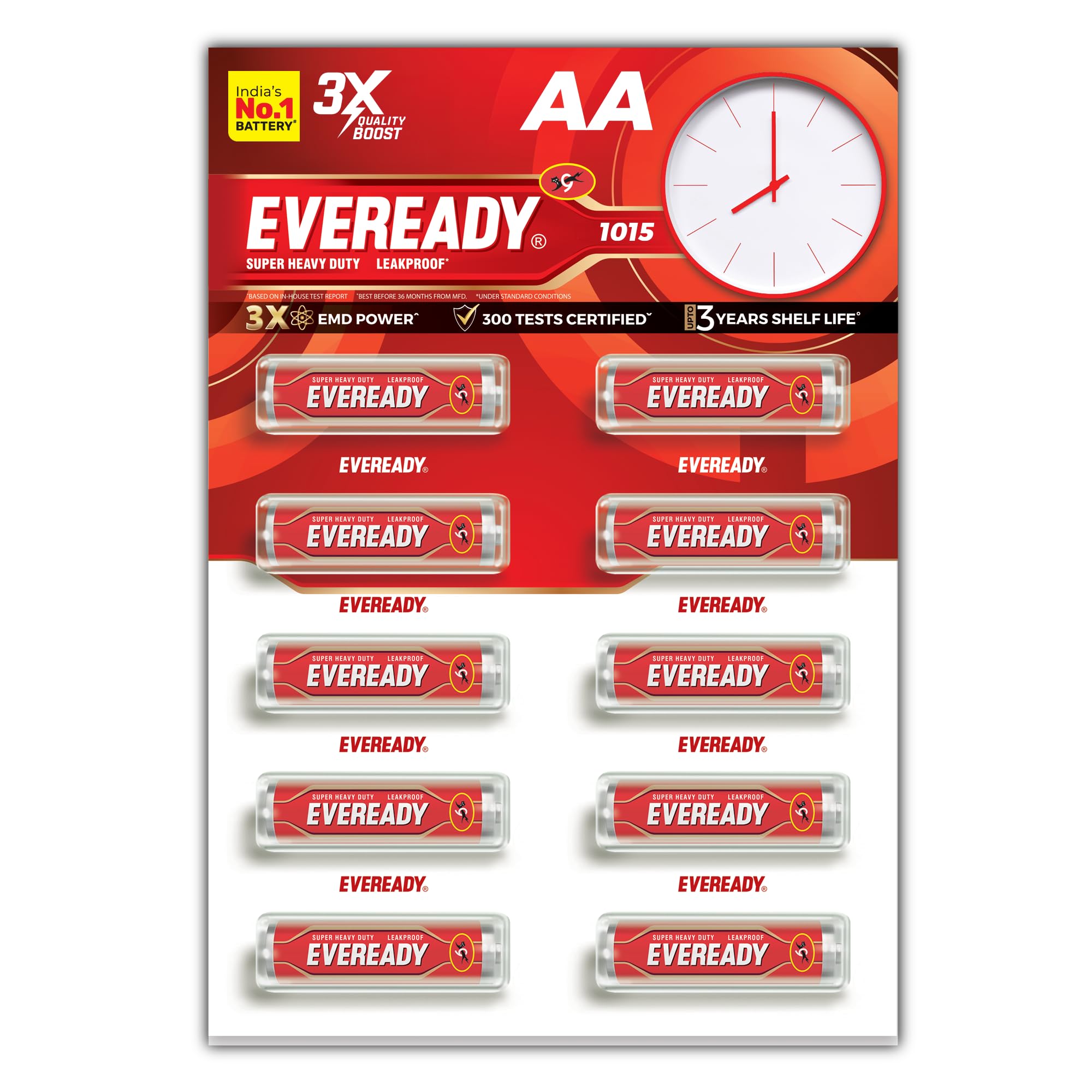 Eveready Carbon Zinc AA Battery, Anti-Leak, 3X EMD Power, 300 Test Certified, Suitable for Regular-Drain Devices & Toys, Pack of 10-image-35