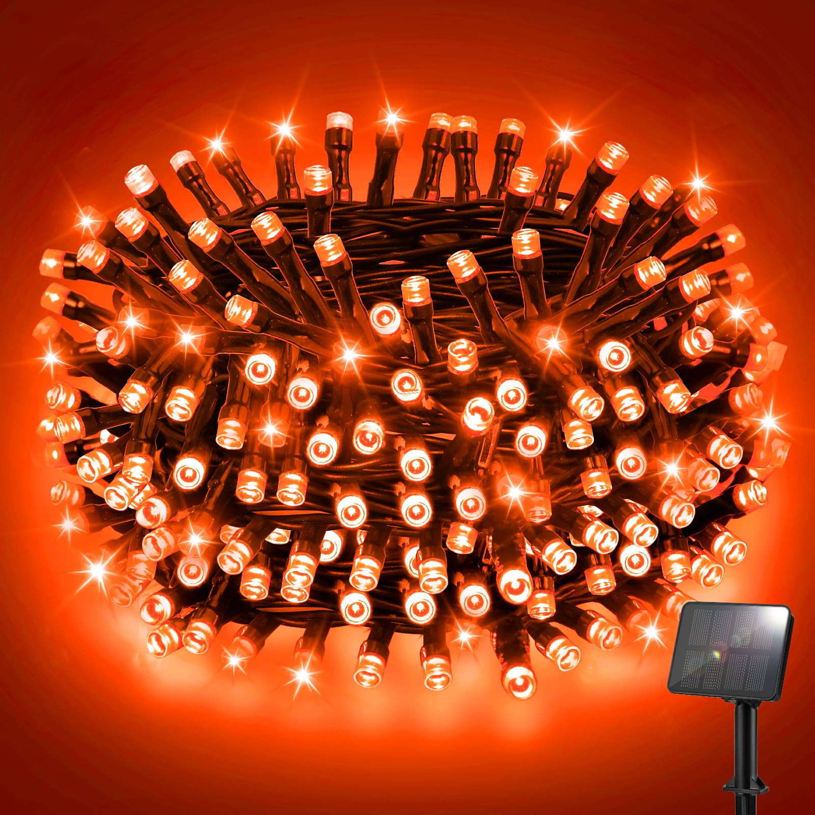 FFZZKJ Solar Orange Halloween Lights Outdoor Garden 50LED 5M 16.4FT Garden Lights Solar Powered Waterproof 8 Modes for Patio/Yard/Tree/Gazebo/Terrace/Party/Wedding - Orange — image 1