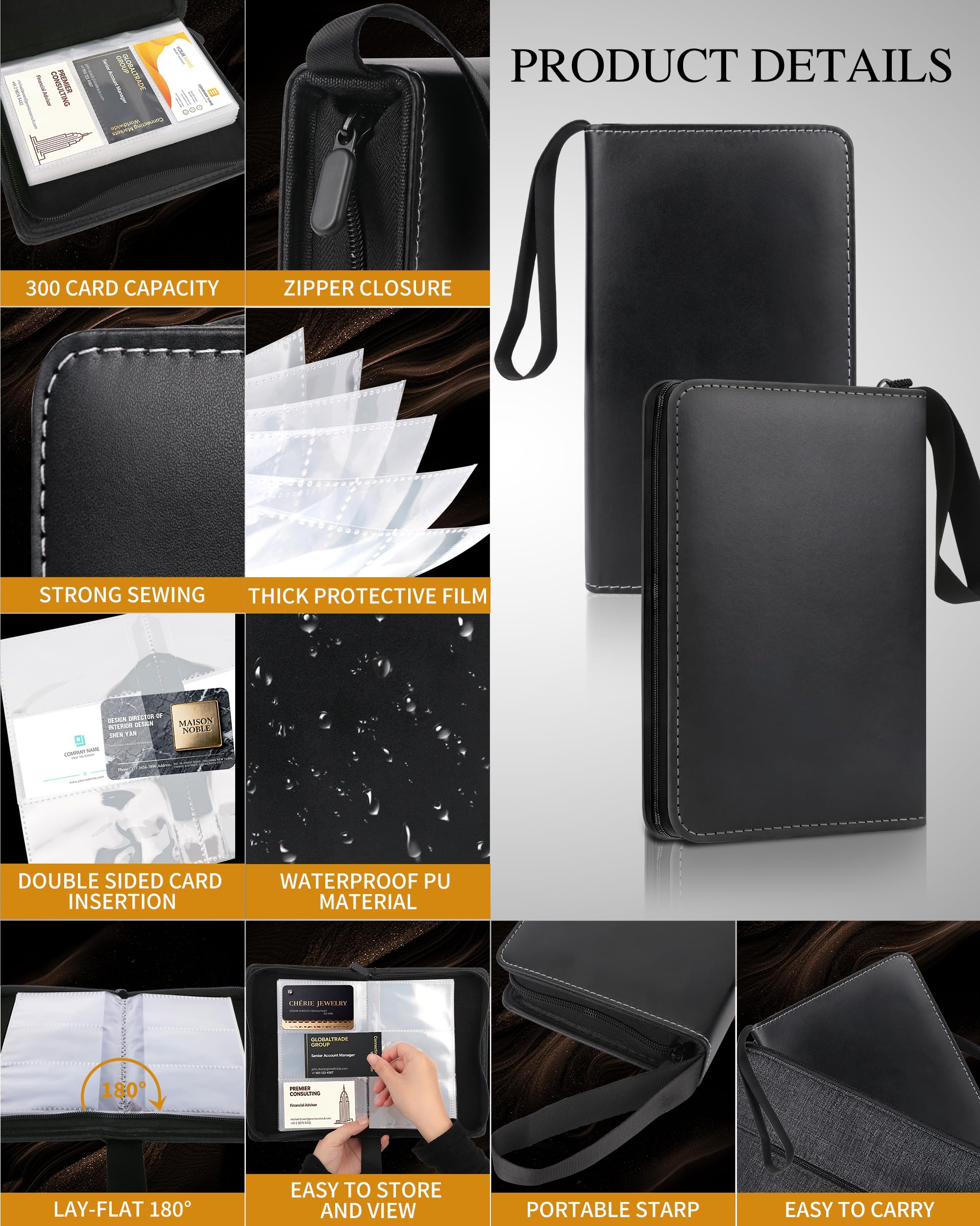 Organizador de cuero para tarjetas de visita, soporte profesional para tarjetas de identificación con capacidad para 300 tarjetas, carpeta portátil de poliuretano para tarjetas de crédito, funda de