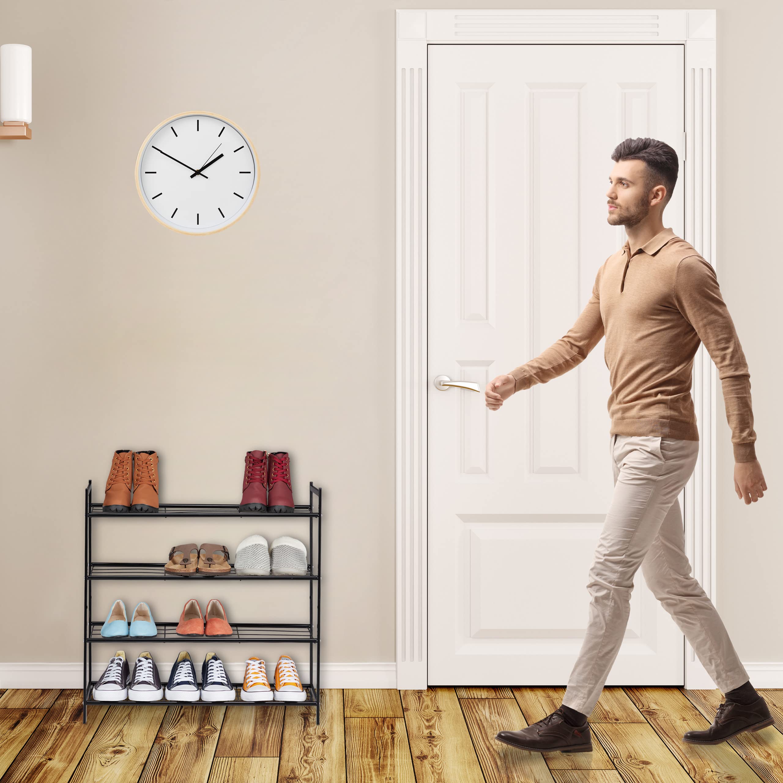 WOWLIVE Schuhregal Mit 4 Reihen & 10 Ebenen – Platz Für 72–80 Paar Schuhe, Metall-Organizer Für Flur, Schrank, Garage