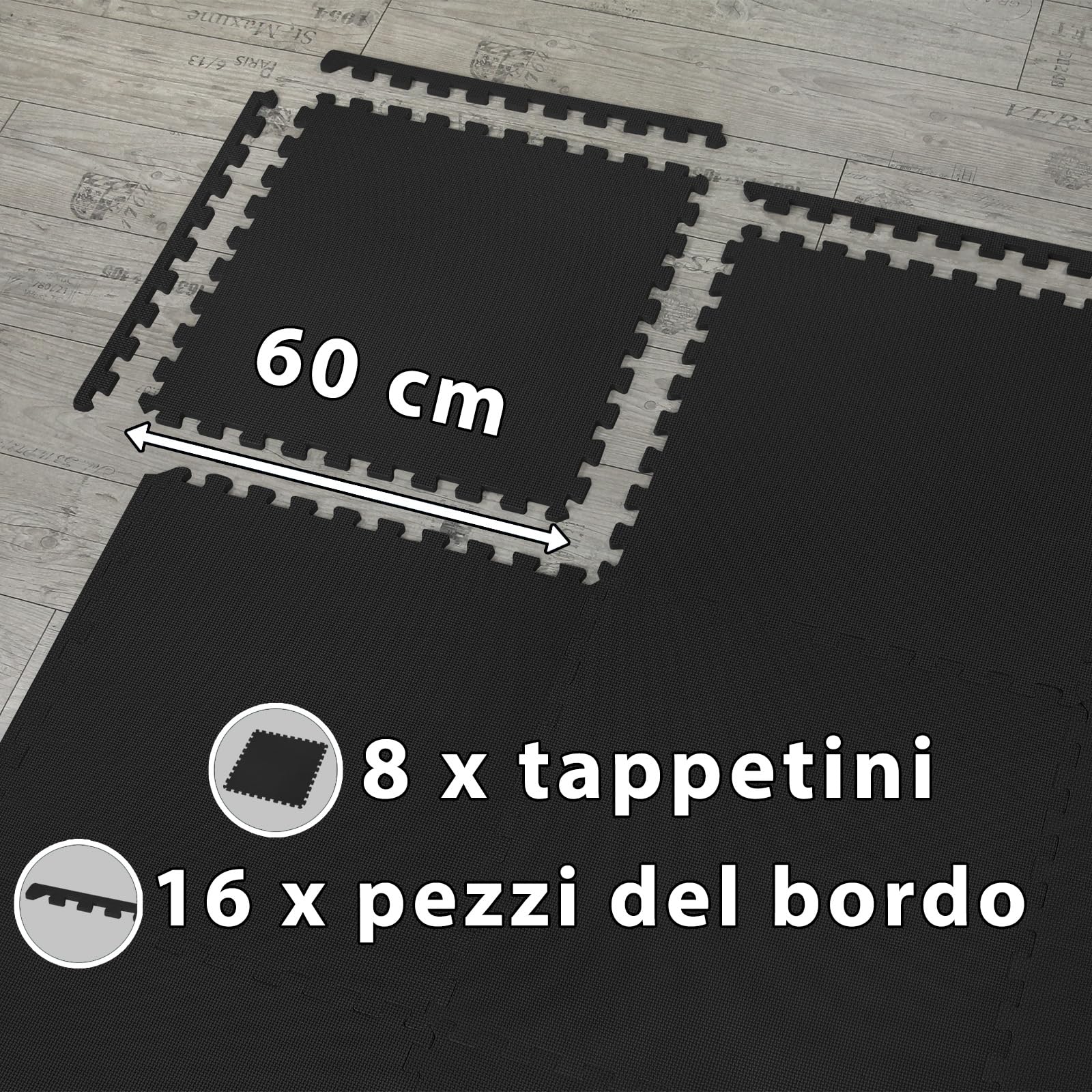 ALPIDEX Tappetino Puzzle Palestra 2,88 m³ Set 8 Pezzi 60x60x1 cm Tappetini Salvapavimento Componibile Fitness Casa Gomma EVA Protettivi Antiscivolo Materassino Gommato Gym