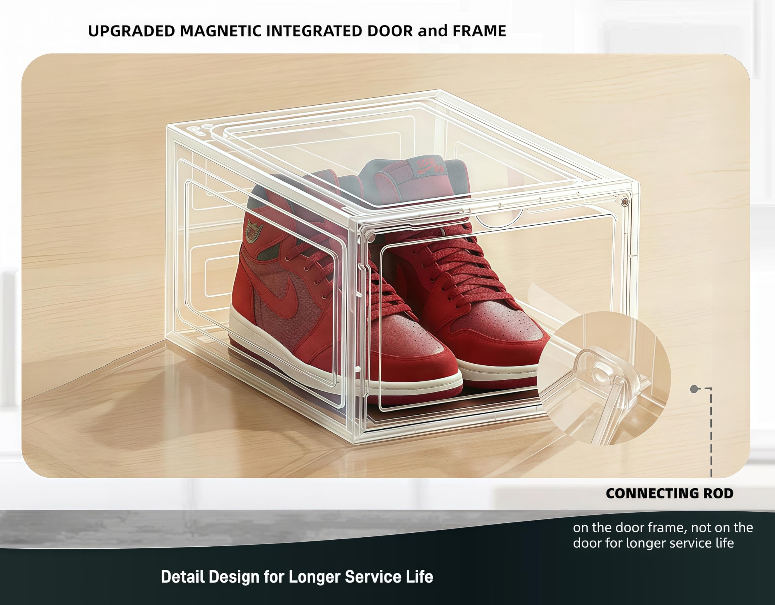 Paquete de 10 organizadores de zapatos para armario, caja de zapatos, contenedor de almacenamiento con tapas, apilable transparente, plástico duro grueso, puerta frontal caída, dentro de la