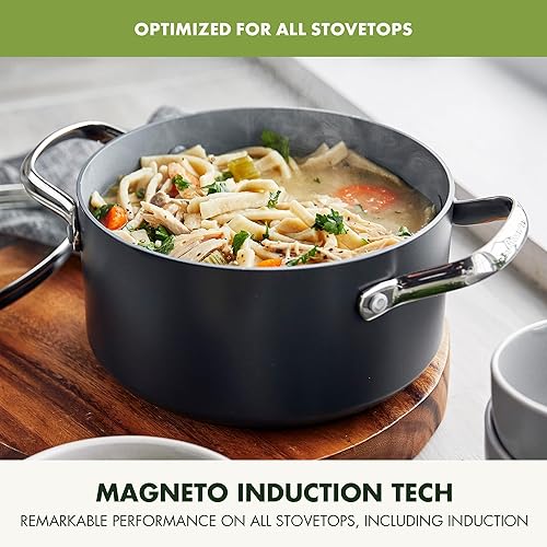 Miniatura 3 de GreenPan Valencia Pro - Olla antiadherente de cerámica anodizada dura de 5 cuartos de galón con tapa, sin PFAS, inducción, apta para lavavajillas