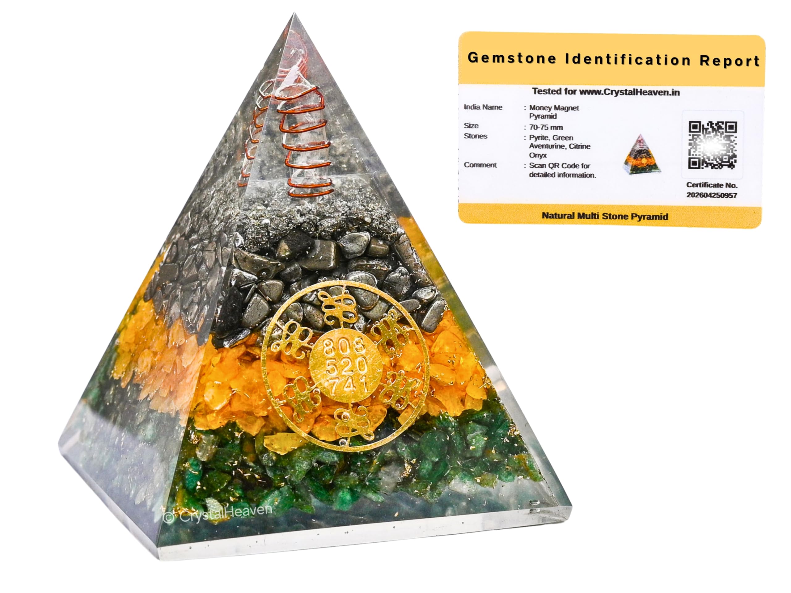 Money Magnet Pyrite Pyramid Vastu for Home - Certified Pyrite Citrine Green Aventurin Stone Original Pyramid with Zibu Symbol - Vastu Pyramid for Pooja, Financial Growth & Positive Energy-image-15