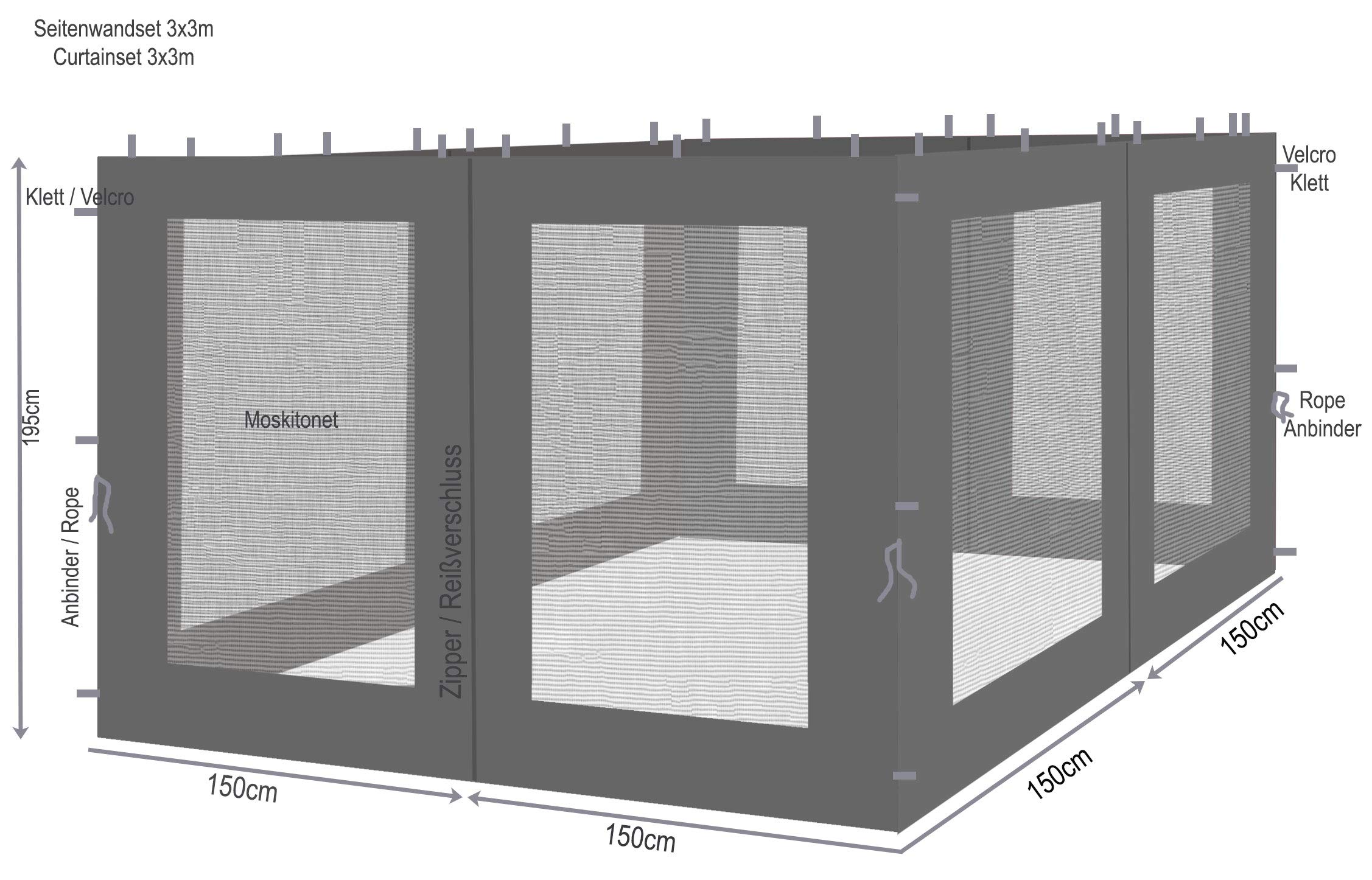 QUICK STAR 4 pannelli laterali con zanzariera 300x195cm Antracite per gazebo 3x3m