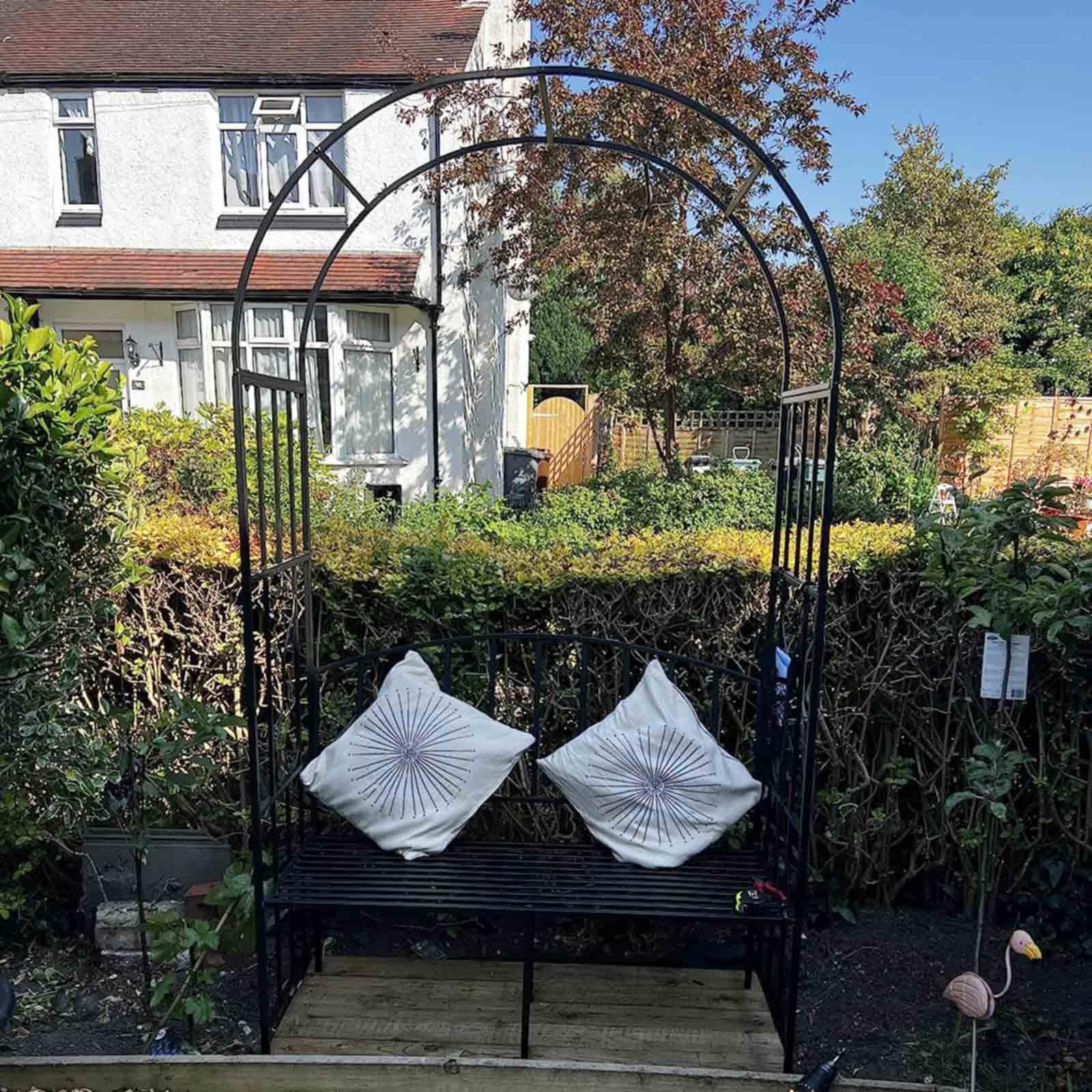 Treillis de jardin en métal robuste avec banc – Parfait pour les plantes grimpantes et la décoration extérieure – Arche robuste pour l'aménagement paysager de jardin