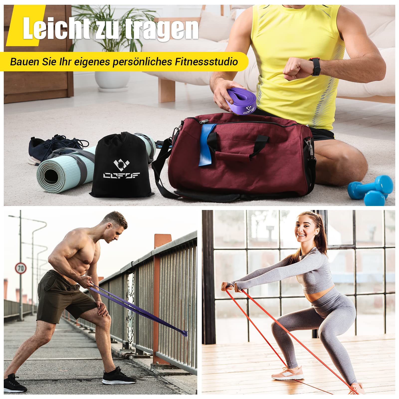Resistance Bands, Widerstandsbänder, Fitnessbänder für Yoga, Pilates, Training, Physiotherapie, Krafttraining für Männer und Frauen