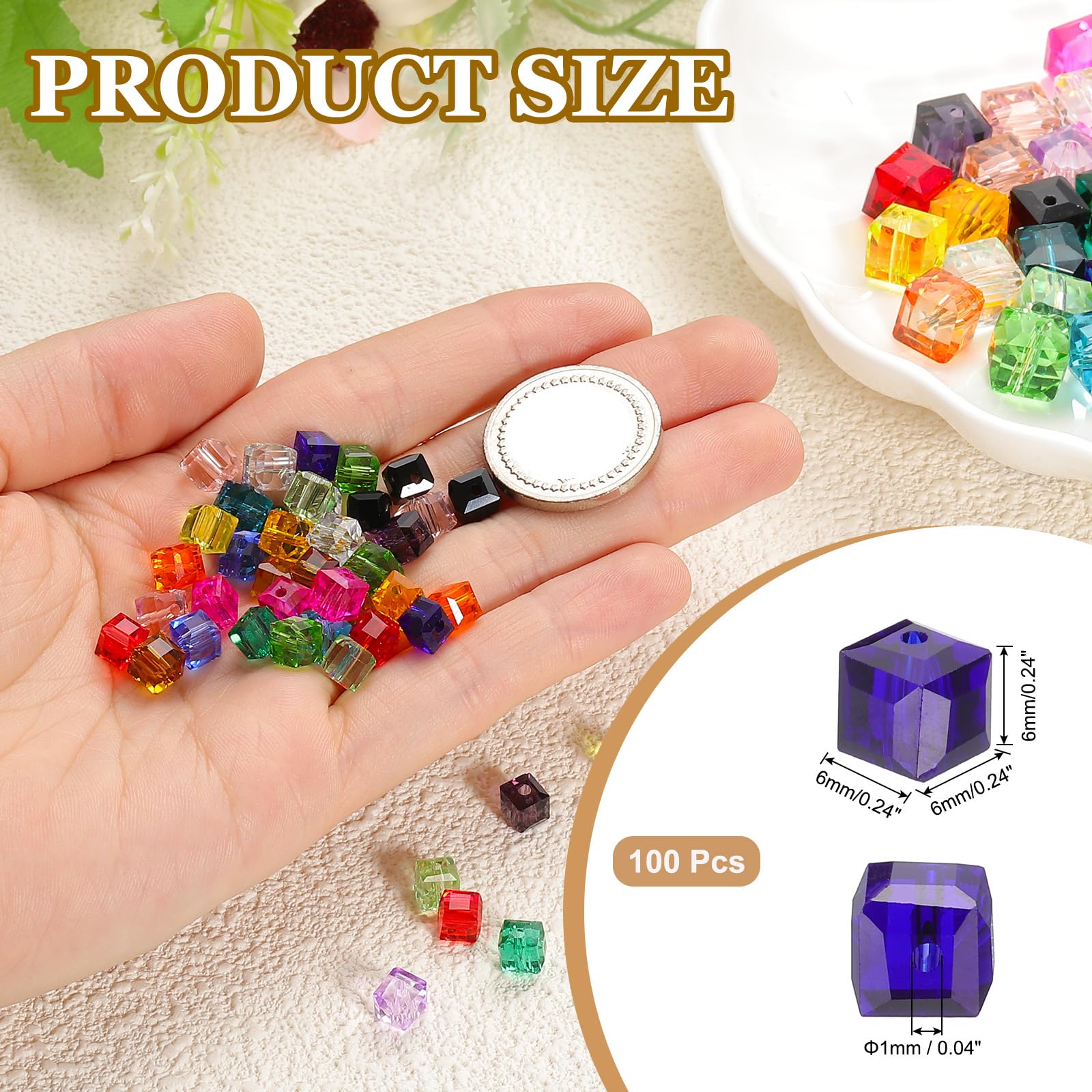 PATIKIL 6mm Crystal Glass Cube Beads - Image 2