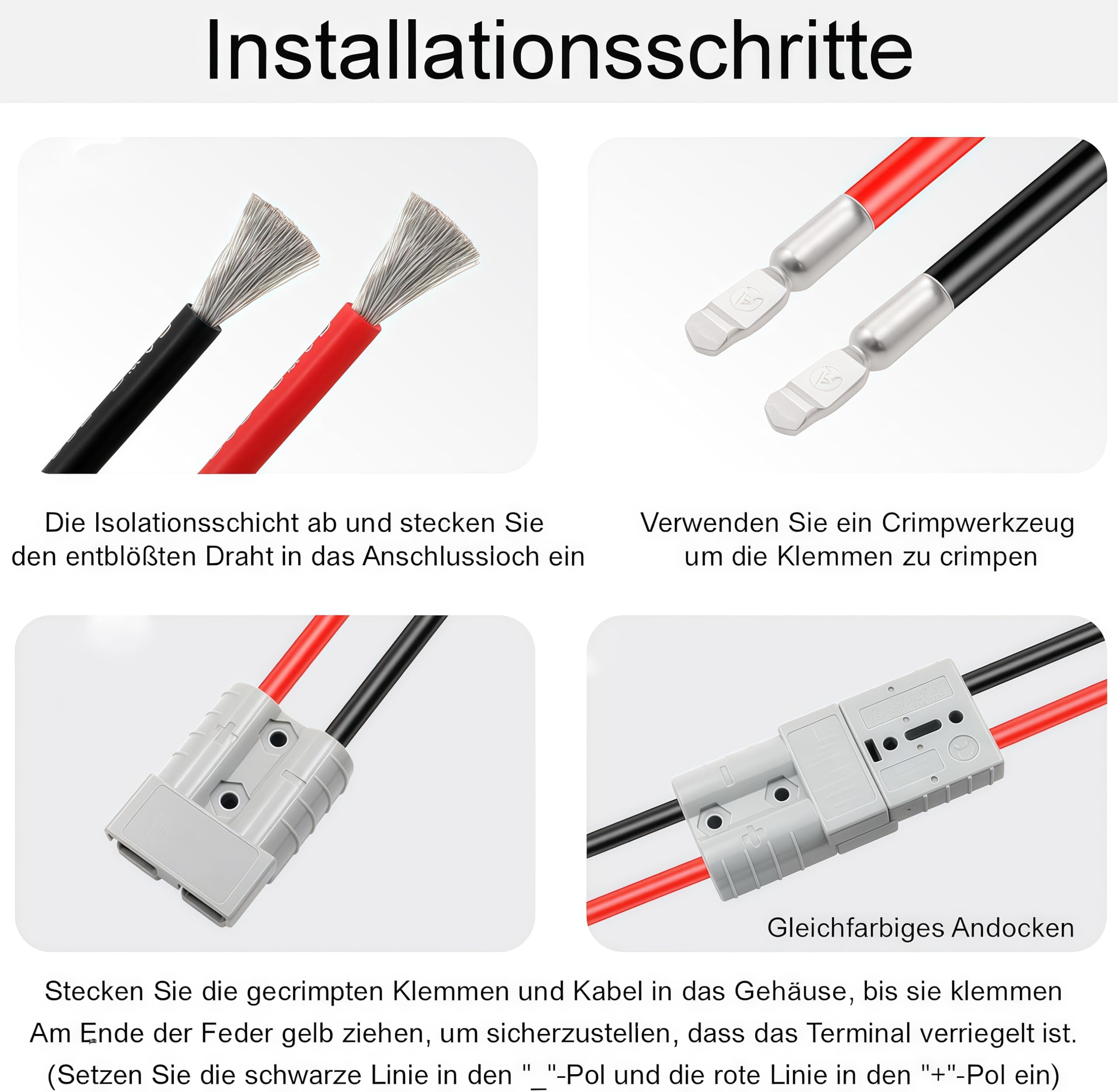 10 Stück Batterieanschluss für Anderson stecker 50a, 600V 50Amp Batterie Schnellanschluss Stecker mit 4 Stück Staubschutzkappen für Gabelstapler, Wohnwagen, Autos, Boote, Solaranlagen