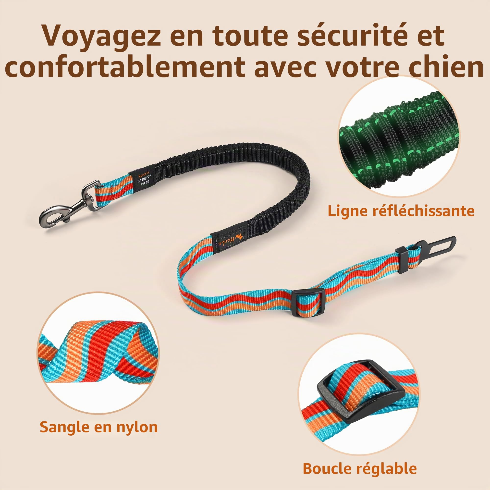AYADA Ceinture Chien Voiture Securite Réglable Nylon Elastique Antichoc,Attache Chien Voiture Voyage Indéchirable Harnais Chat Animaux Compagnie Laisse Agrafe Métal Accessoires Mousqueton (Bleu Ciel)