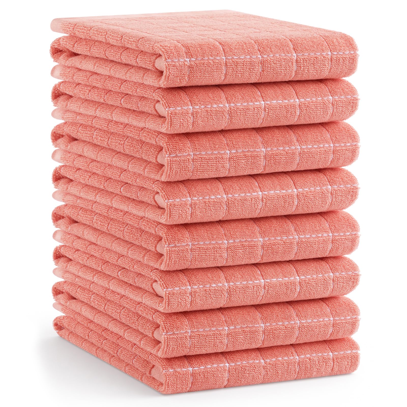 Homaxy 100% Cotton Terry Kitchen Towels, Large 8 Pack, Coral