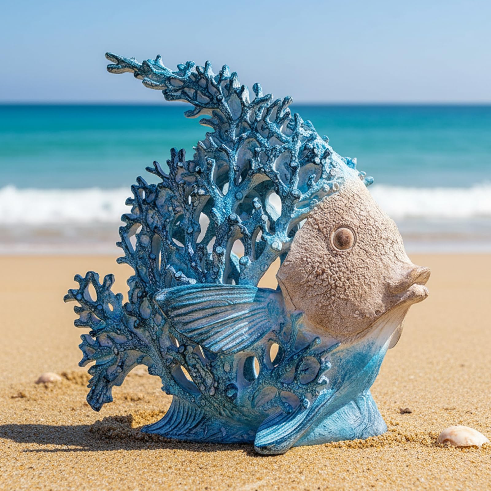 Photo 1 of XIYOUQI Angelfish Figurine - 9.8in Turquoise Coral Reef Sculpture