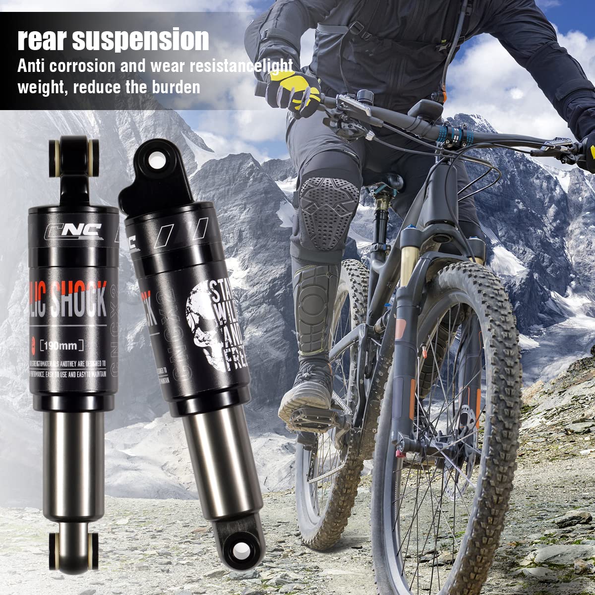 CNCLOL Ammortizzatore posteriore MTB，Idraulico Ammortizzatore Posteriore Bici per Mountain bike 190mm