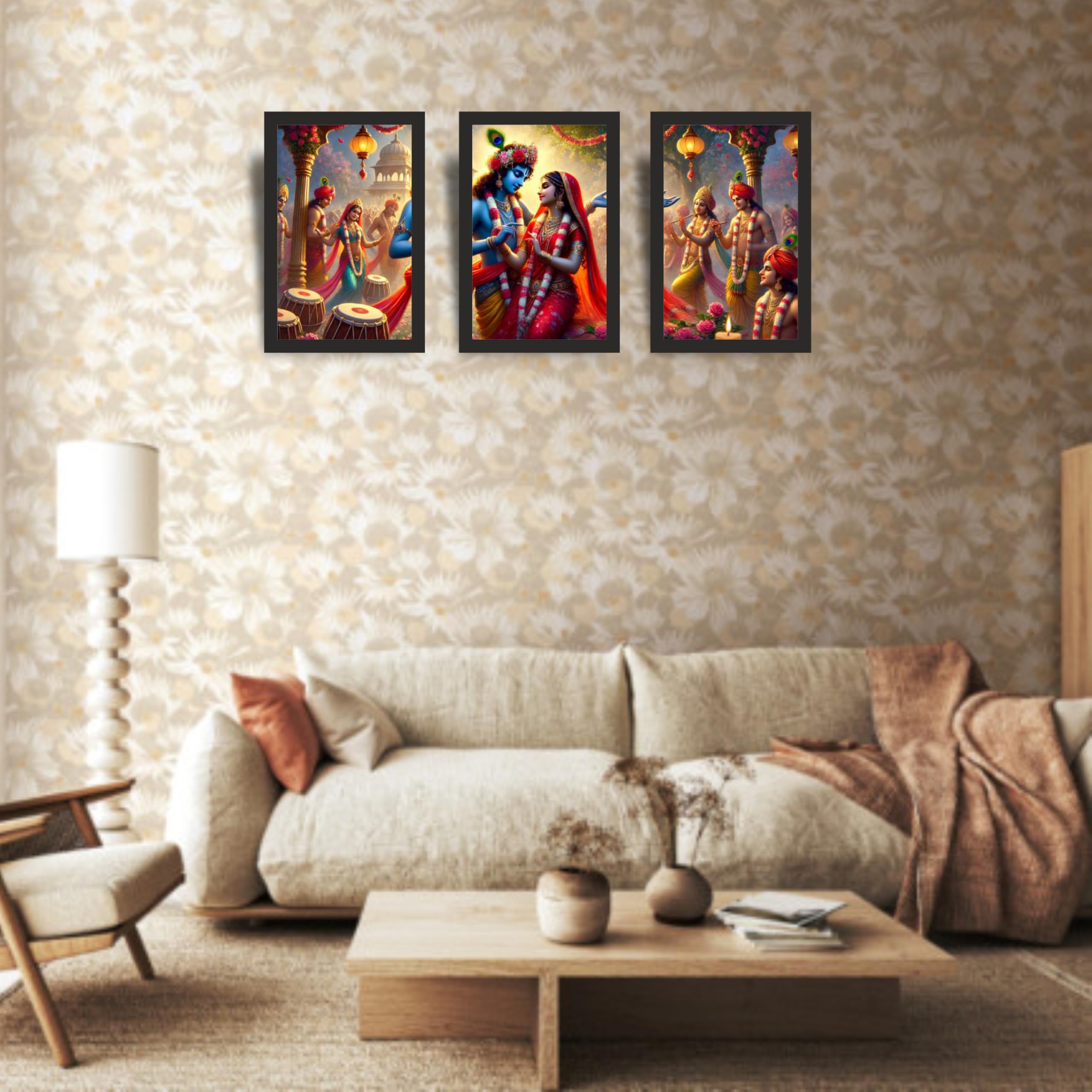 Radha Krishna Celebration Wall Art Set of 3