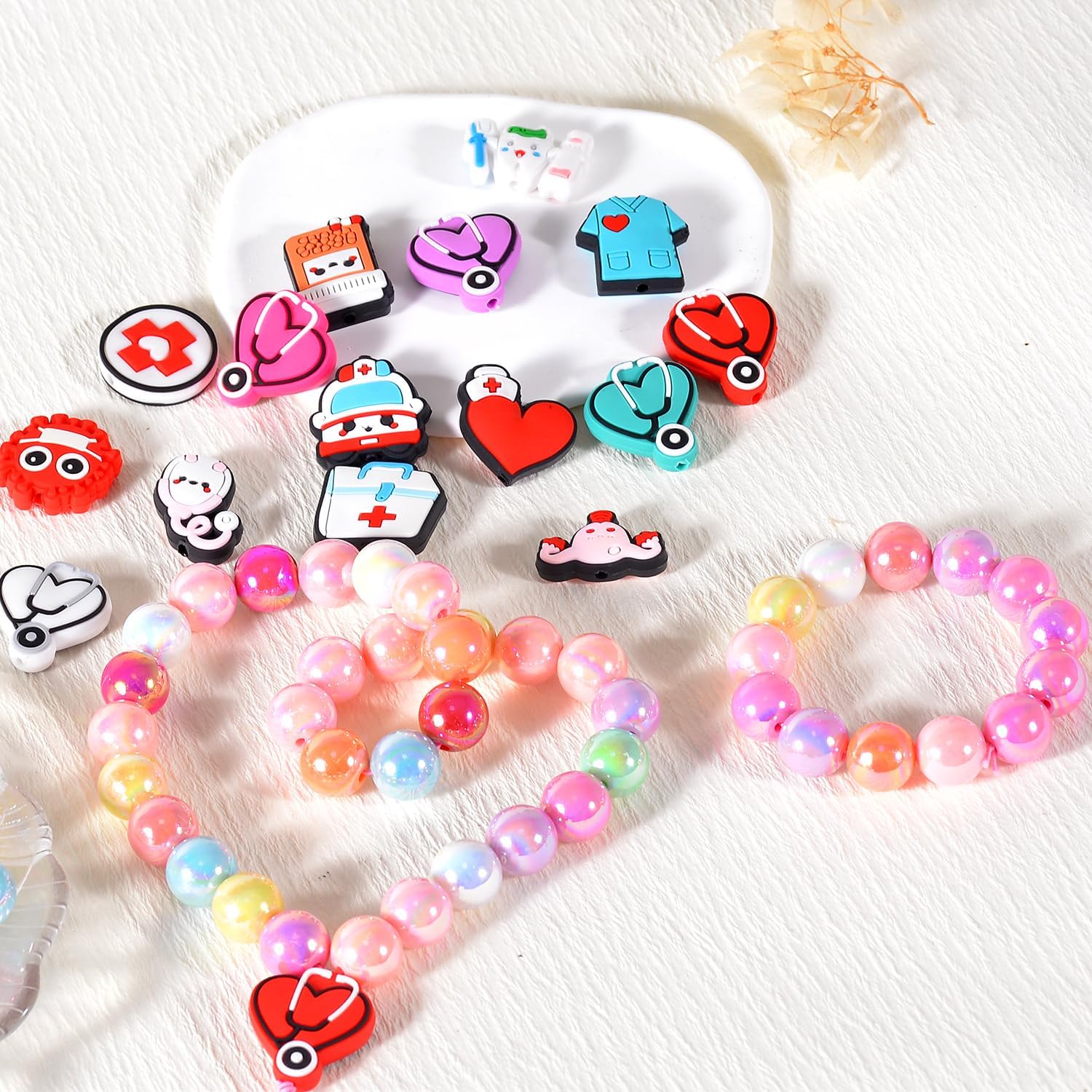 stino 16mm Acrylic Beads for Pens 53PCs & Silicone Focal Nurse Stethoscope Beads for Beadable Pens, Large Ball Pen Beads for DIY Pens Keychain Crafts (Nurse Color) - Image 4