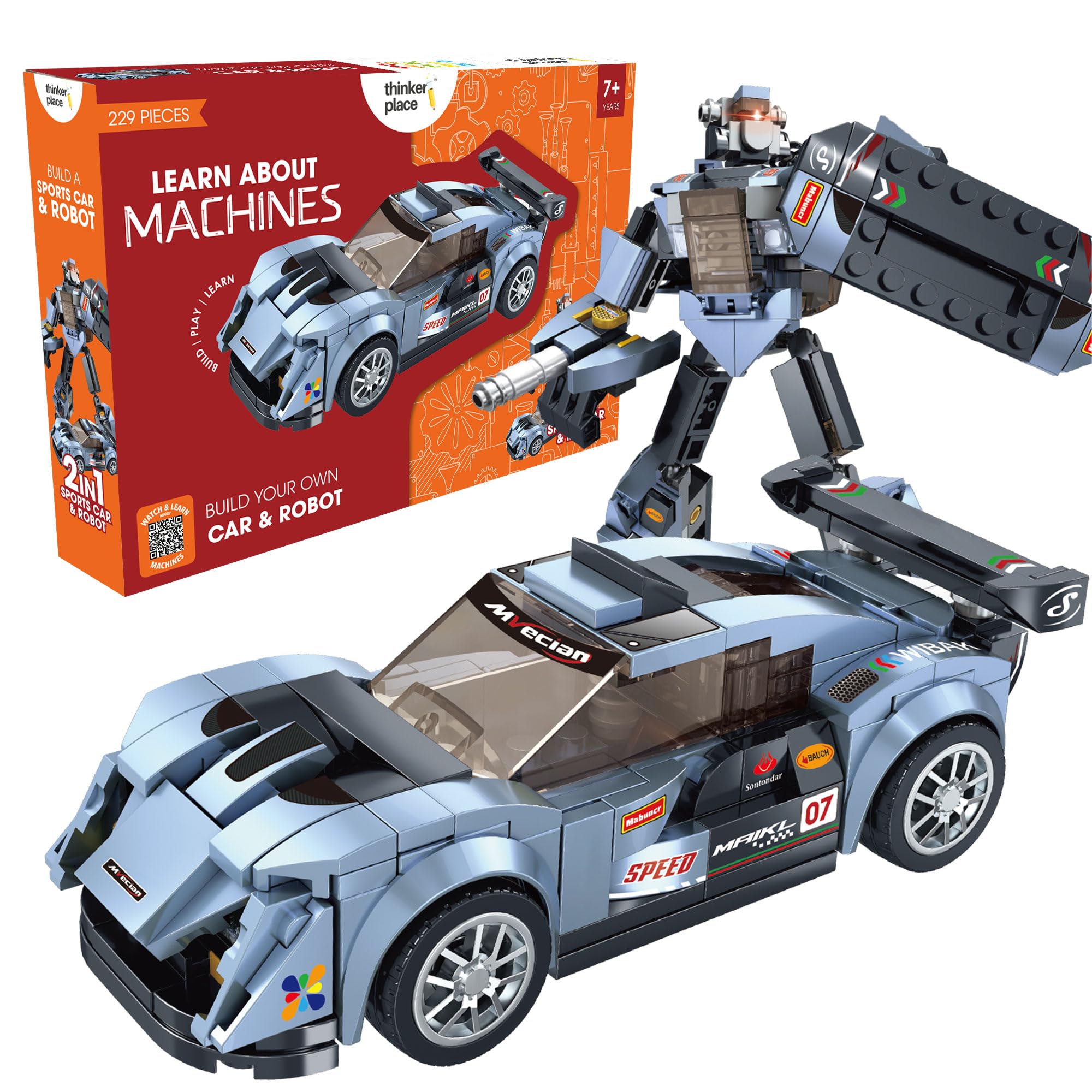 ThinkerPlace Cobalt Racer 2-in-1 Robot & Sports Car (229 Pieces) | Learn About Machines | Building Block Set for Kids Age 6+ | STEM Educational Toy | Build, Play & Learn | Science & Learning Toy-image-33