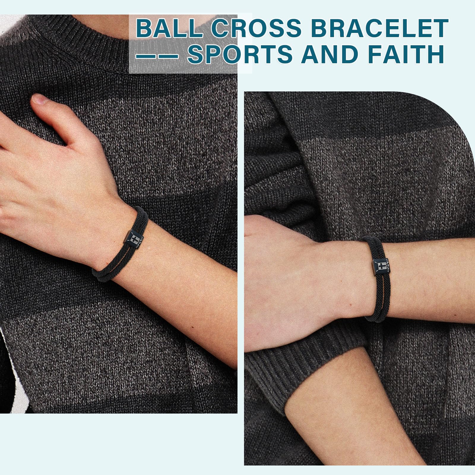 Baseball/Basketball/Football/Soccer/Hockey Bracelet for Teen Boys Men Cross Bracelet Gifts for Players Team Lovers Son Grandson Brother Nephew Friend Valentines Day Easter Basket Stuffers Gifts