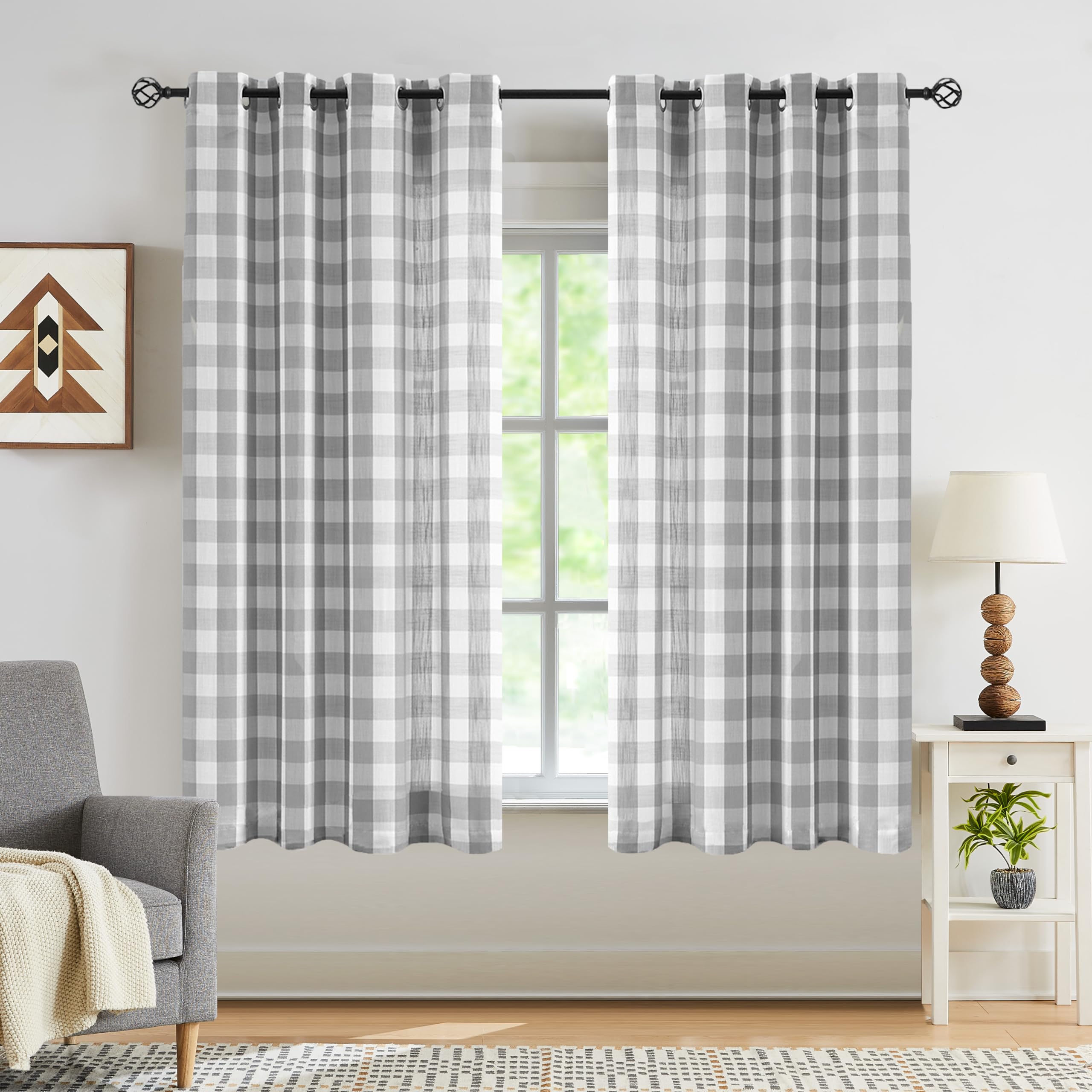 Jubilantex Grey White Buffalo Check Curtains