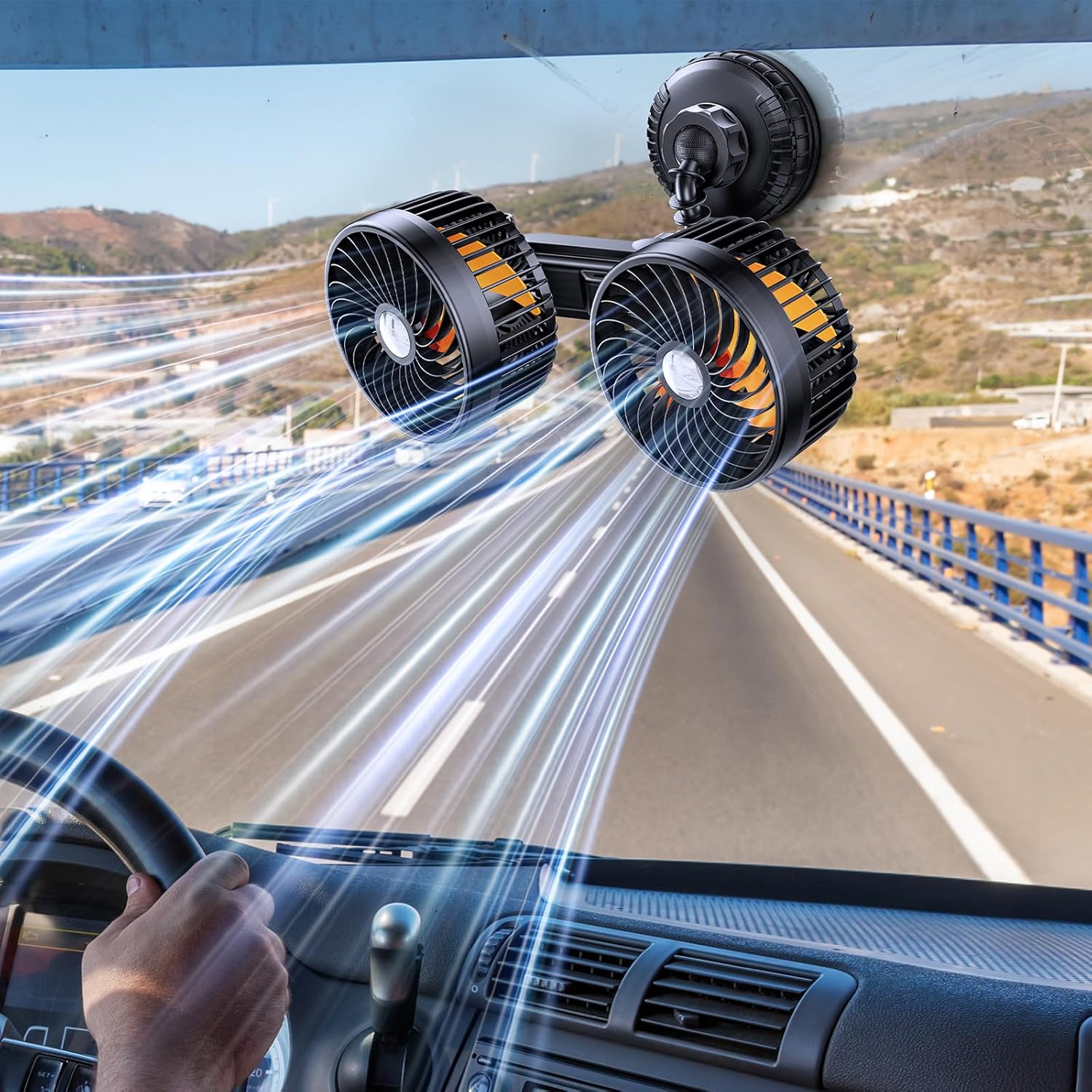 4000mAh Battery Powered Fan for Car, Portable Strong Suction Cup Fan for RV Pickup Truck SUV Van Forklifts Excavators Golf Cart Wall Mounted - Powerful 3 Speed Rotatable Rechargeable