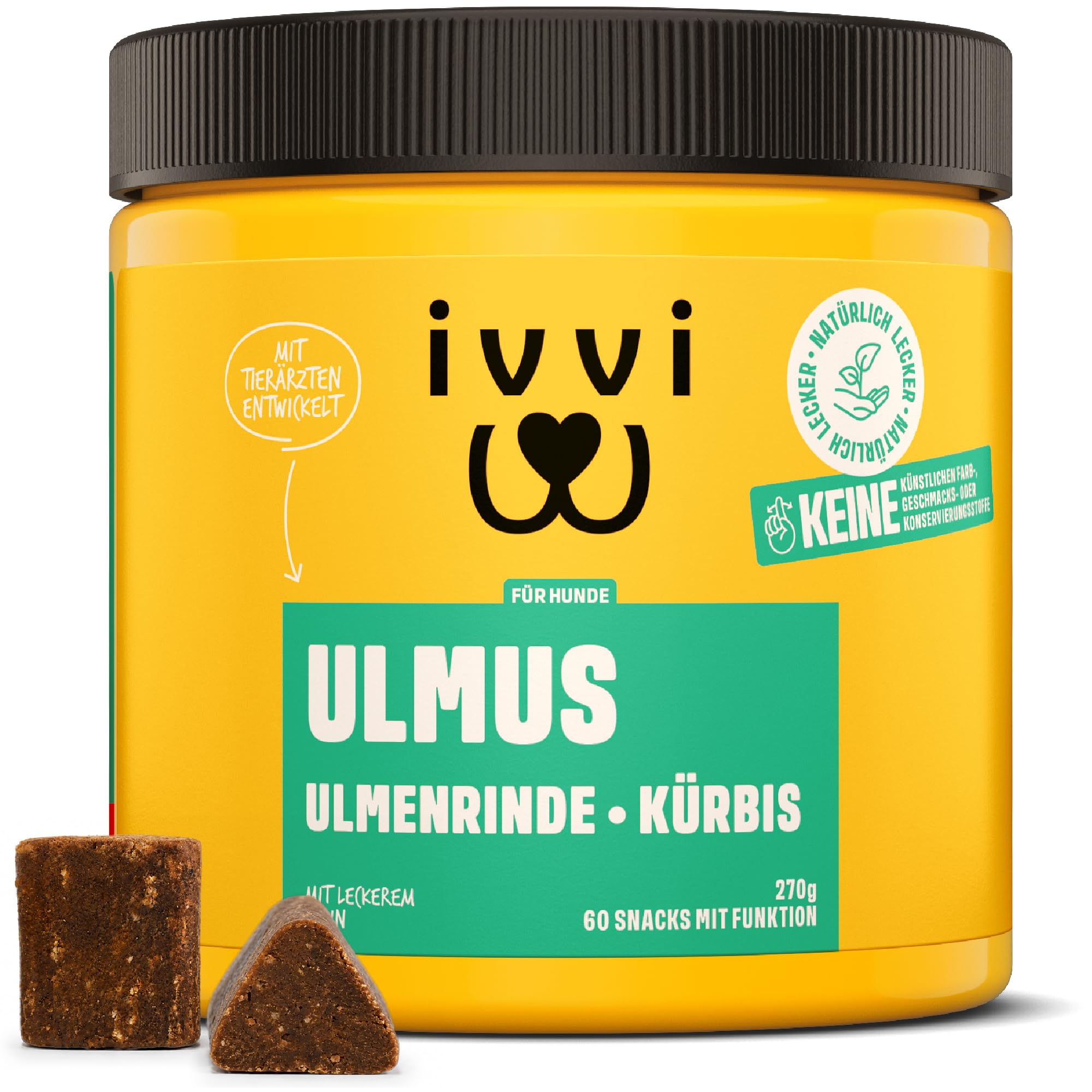 ivvi Ulmus für Hunde – Weiche Ulmenrinde Snacks mit Kürbis & Leinsamen – Verdauungssnacks mit 30% Huhn – Für Sensible Hunde & eine ausgewogene Verdauungsroutine – 270g, 60 Snacks