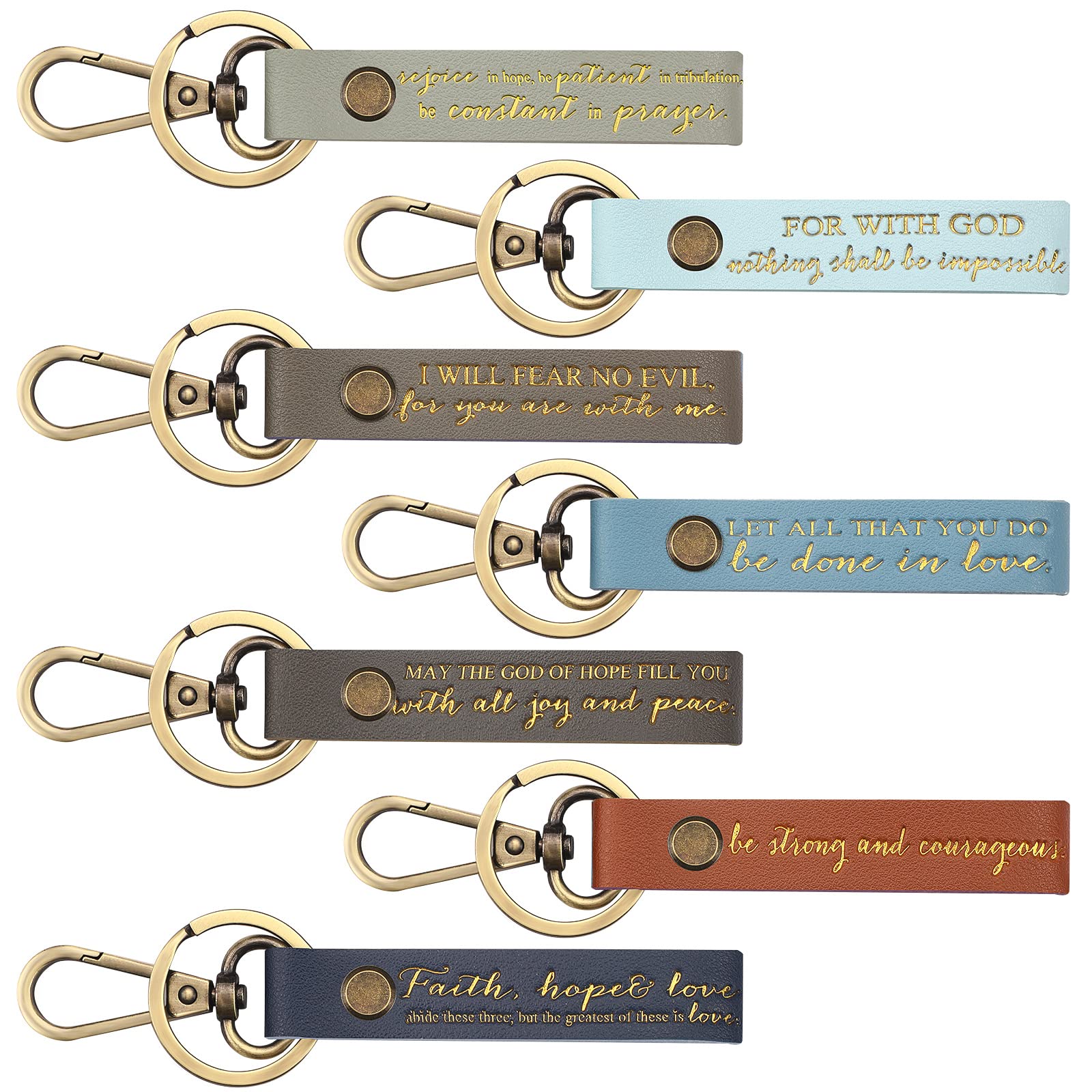 Sureio 7 Pcs Christian Christmas Keychains Gift Bulk Religious Bible Verse Inspirational PU Leather Strap Church Favors