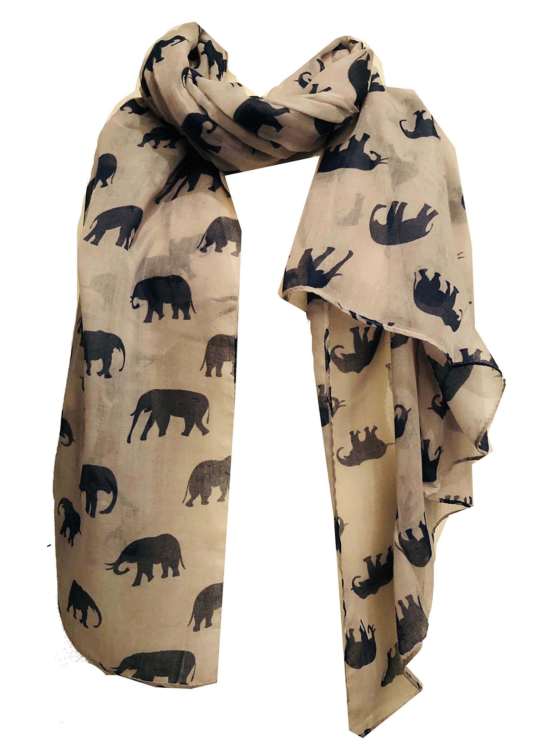 Pamper Yourself Now Women's Light Grey With Blue Elephant Animal Print Scarf Great Gift/Present. (Light Grey With Blue)