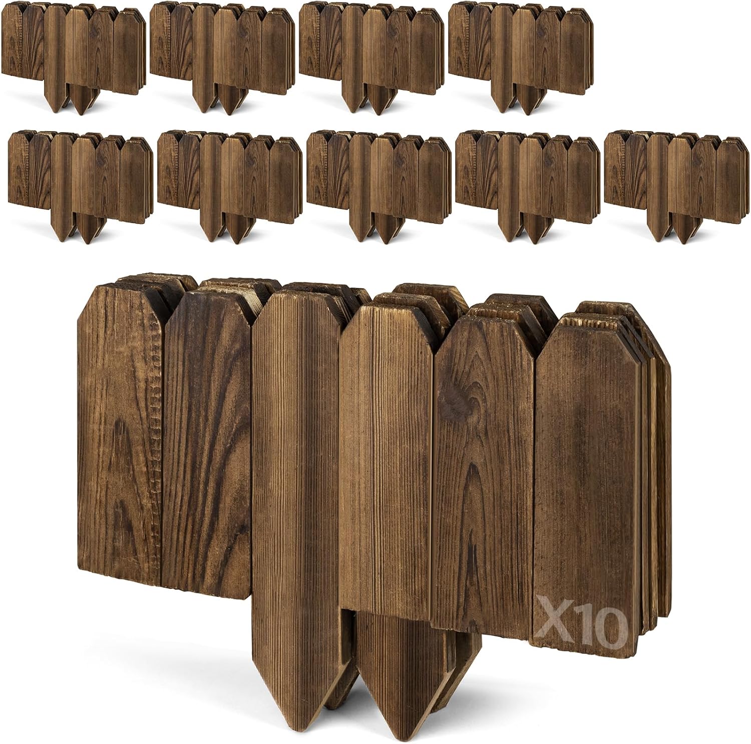 Wood Garden Edging for Landscaping – Flat Panel Fence Border for Flower Beds, Decorative Wooden Stakes for Lawn & Pathway, Durable Natural Wood Design for Outdoor Use, 5.9 in H x 4.0 ft L (10 Pack) 5.9x47inch 10pcs