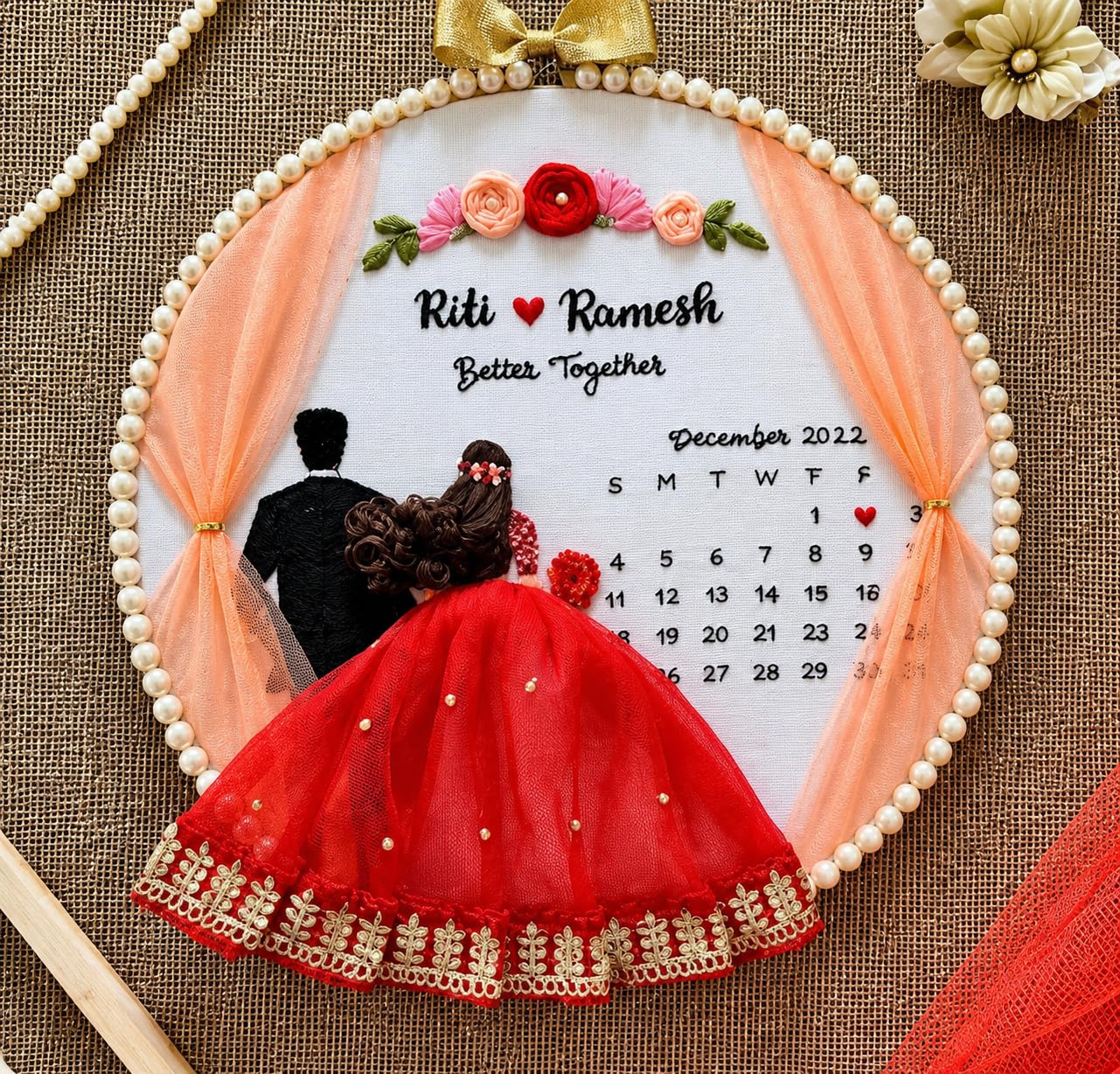 generic Wood Customized Embroidery Hoop - Ideal Engagement Gifts,Marriage Anniversary for Parents - Handmade First Love,Save The Date,Wedding Keepsake for Couples, Multicolour-picture-16