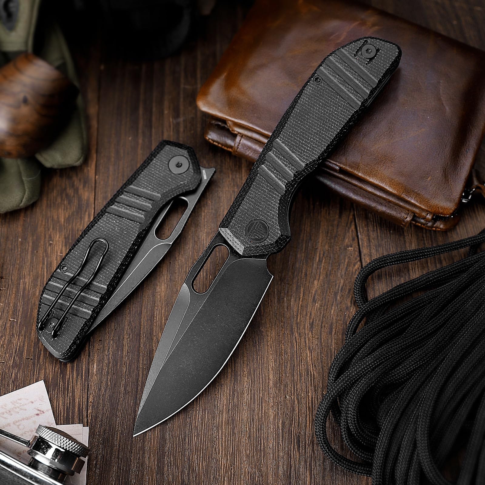 TRIVISA Couteau Pliant, Outil de Randonnée, avec Lame en Acier 14C28N et Clip de Poche, Cadeau pour le Camping,Sport, la Randonnée et les Activités de Plein Air, Gecko-BM (Noir)