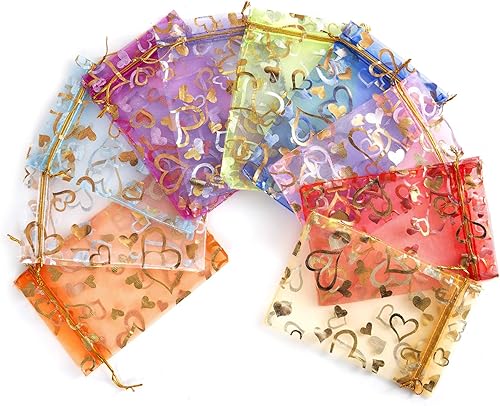 Miniatura 8 de 100 bolsas de organza de corazón transparente de 4 x 6 pulgadas con cordón para dulces de Navidad, joyas, fiesta, boda, bolsa de regalo