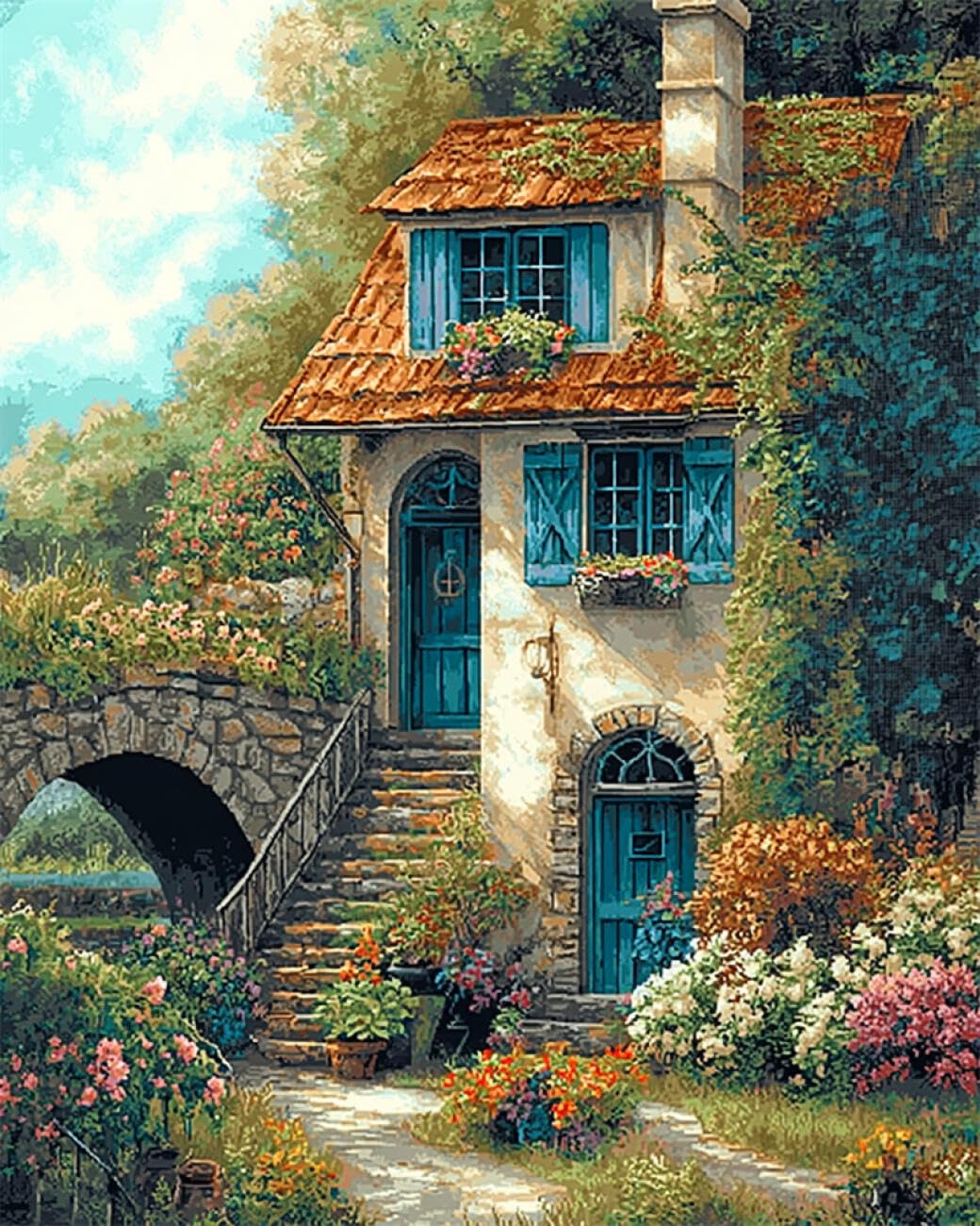 Rqwybcaxn Stamped Beaded Cross Stitch Kits Fantasy House 40x50cm