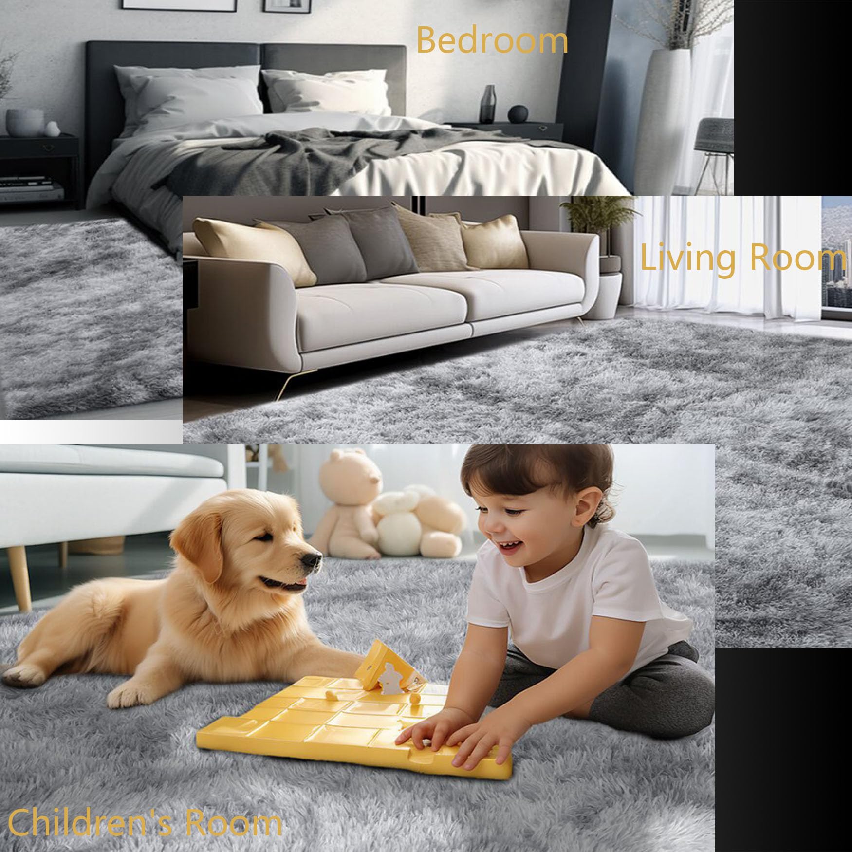 Teppich Wohnzimmer 280 x 400 cm rutschfest Waschbar Flauschig Moderne Deko Waschbarer Teppich Wohnzimmer Uni Modern Schlafzimmer Deko Fürs Schlafzimmer Kinderzimmer, Dunkelgrau