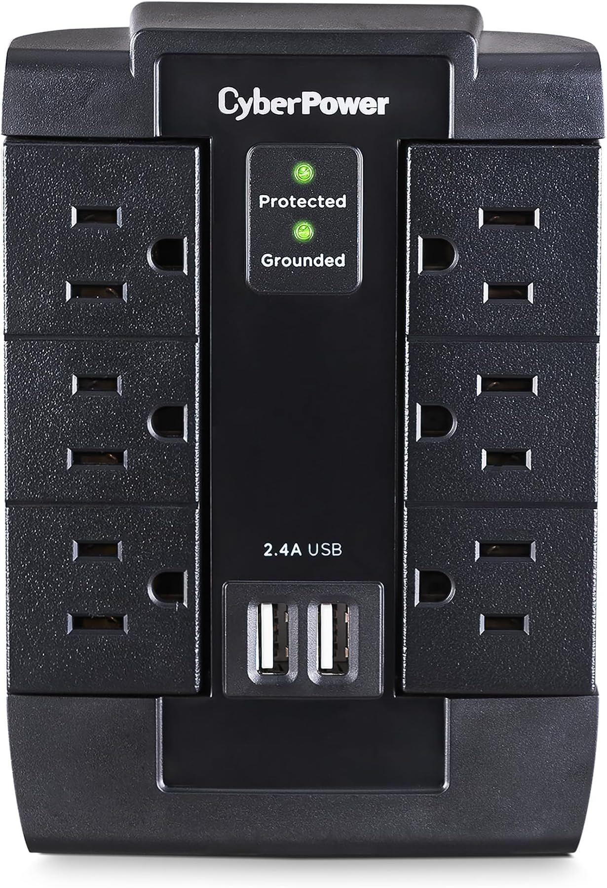 CyberPower CSP600WSU Surge Protector, 1200J/125V, 6 Swivel Outlets, 2 USB Charging Ports, Wall Tap Design, Black