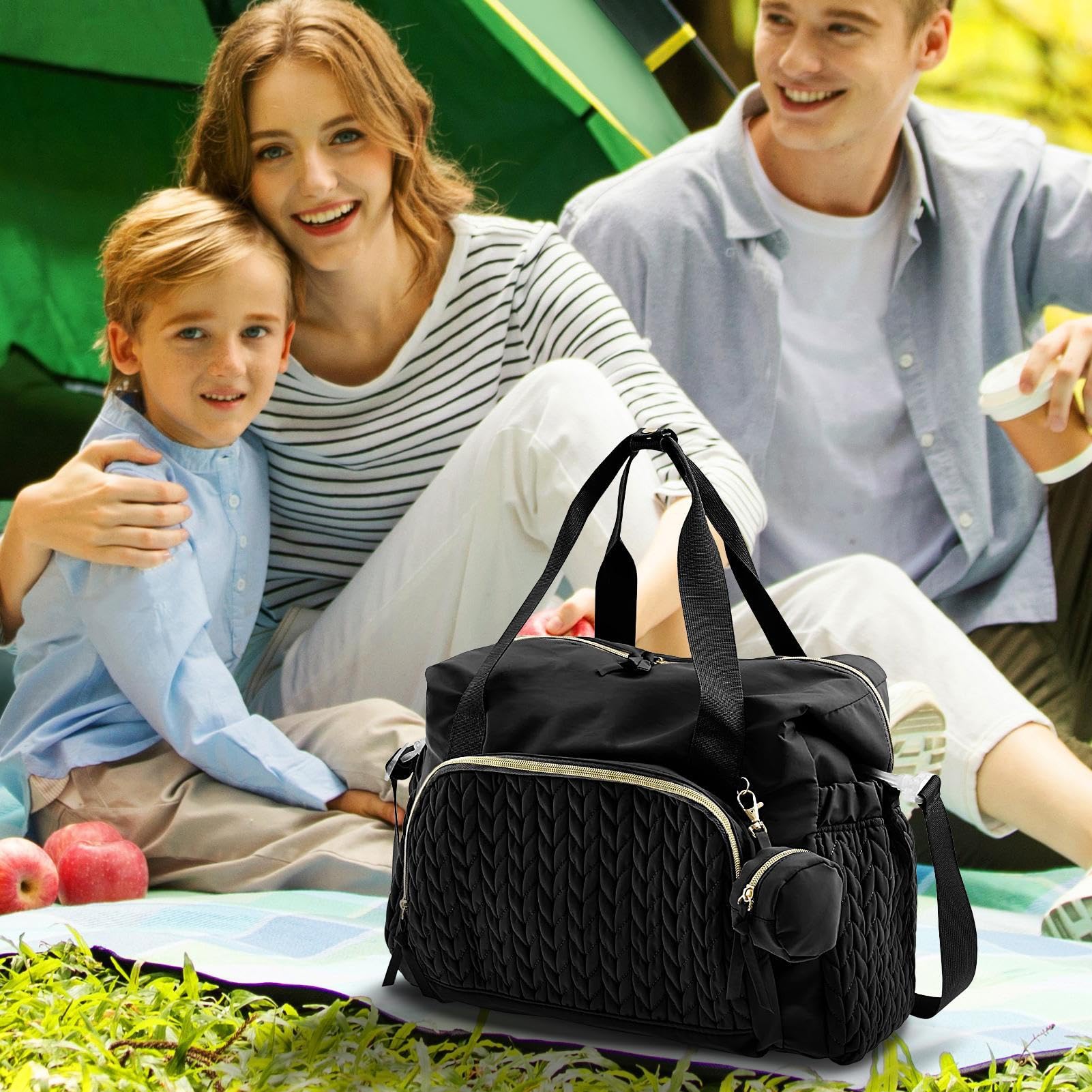 Borsa per pannolini, grande borsa da viaggio, organizer multitasche, spaziosa e leggera, con porta ciuccio, design riutilizzabile per bambini, accessori per il cambio 'auto, Nero, Refer to | La Borsa Porta Pannolini dei Bambini Unisex Zaino Travaglio Part