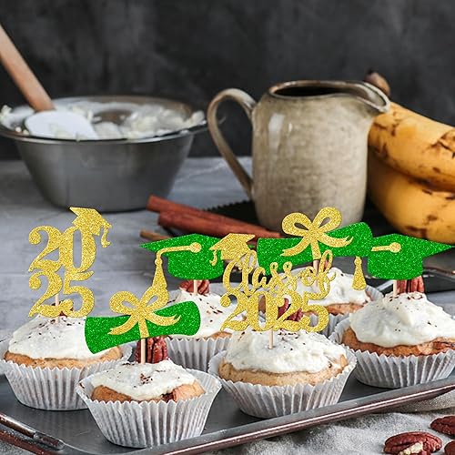Miniatura 249 de Paquete de 24 adornos dorados para cupcakes de graduación 2025 con purpurina So Proud of You Done Diploma Graduation Cap Cupcake Picks Class of 2025
