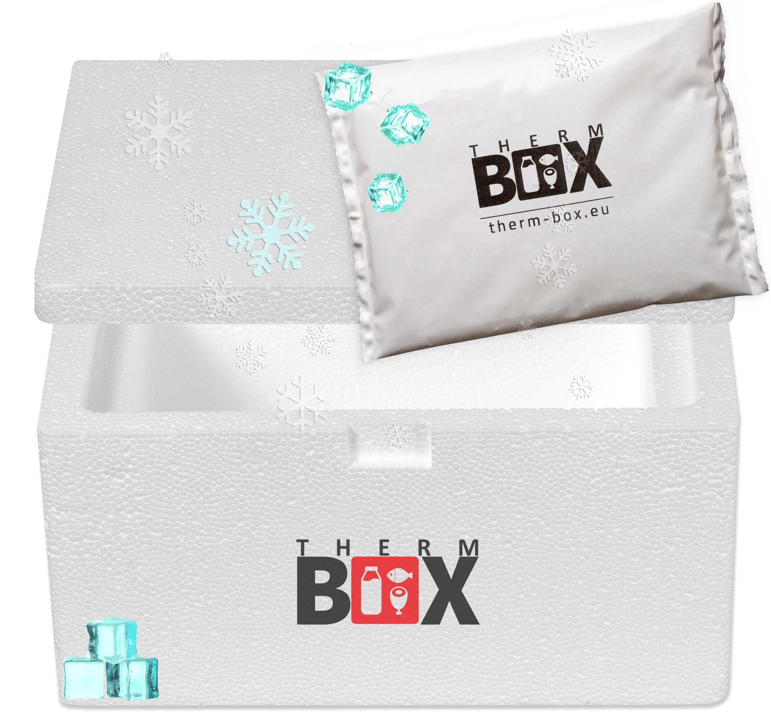 THERM BOX Pudełko styropianowe 1 l do 27 l z wkładami chłodzącymi do lodówki, różne rozmiary, pojemnik termiczny, wielokrotnego użytku