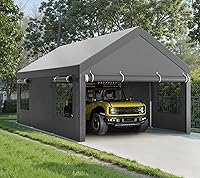 Walsunny 12x20 ft Heavy Duty Carport Canopy - Portable Garage with Roll-Up Windows, Removable Sidewalls & All-Season Tarp for Car, Truck, Boat