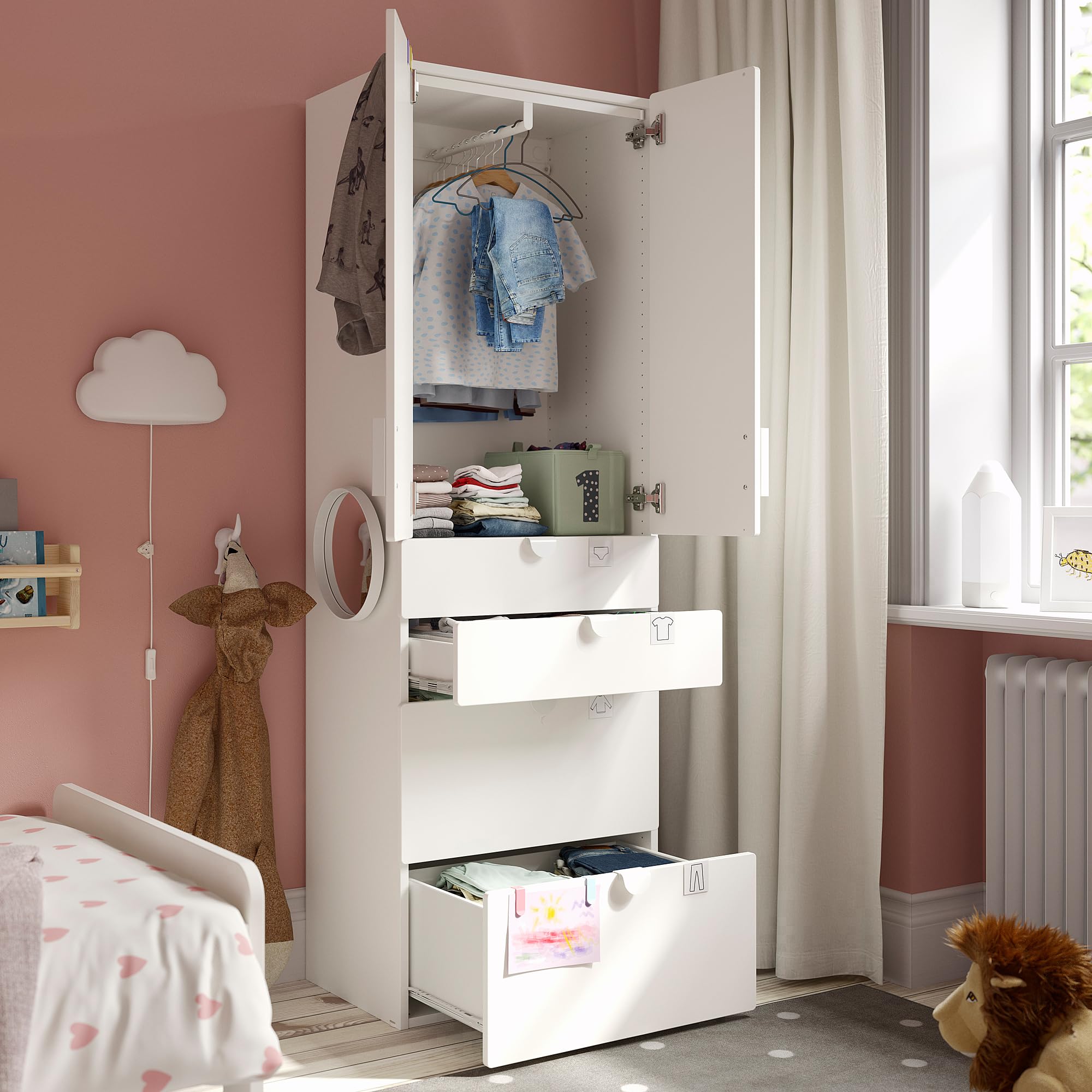 Ikea PLATSA/SMÅSTAD Kleiderschrank, 60x42x181 cm, Weißgrau, mit 4 Schubladen Küche, Haushalt & Wohnen