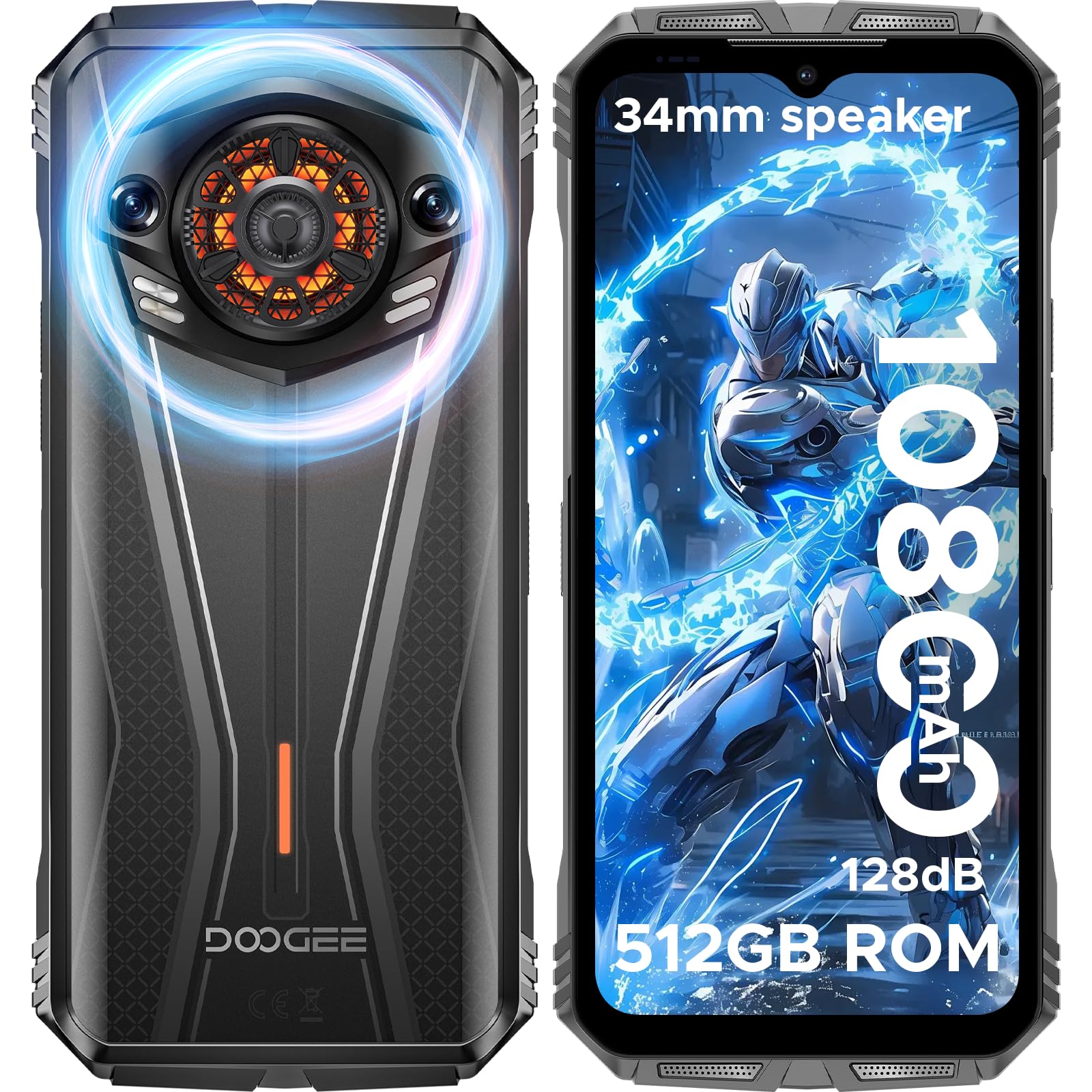 DOOGEE S Punk Pro Outdoor Mobile Phone 20GB + 512GB/2TB, 128dB Speaker, 10800mAh/33W Outdoor Smartphone Without Contract Android 14, 6.6 Inch FHD+ Construction Site Mobile Phone with LED Light Effect