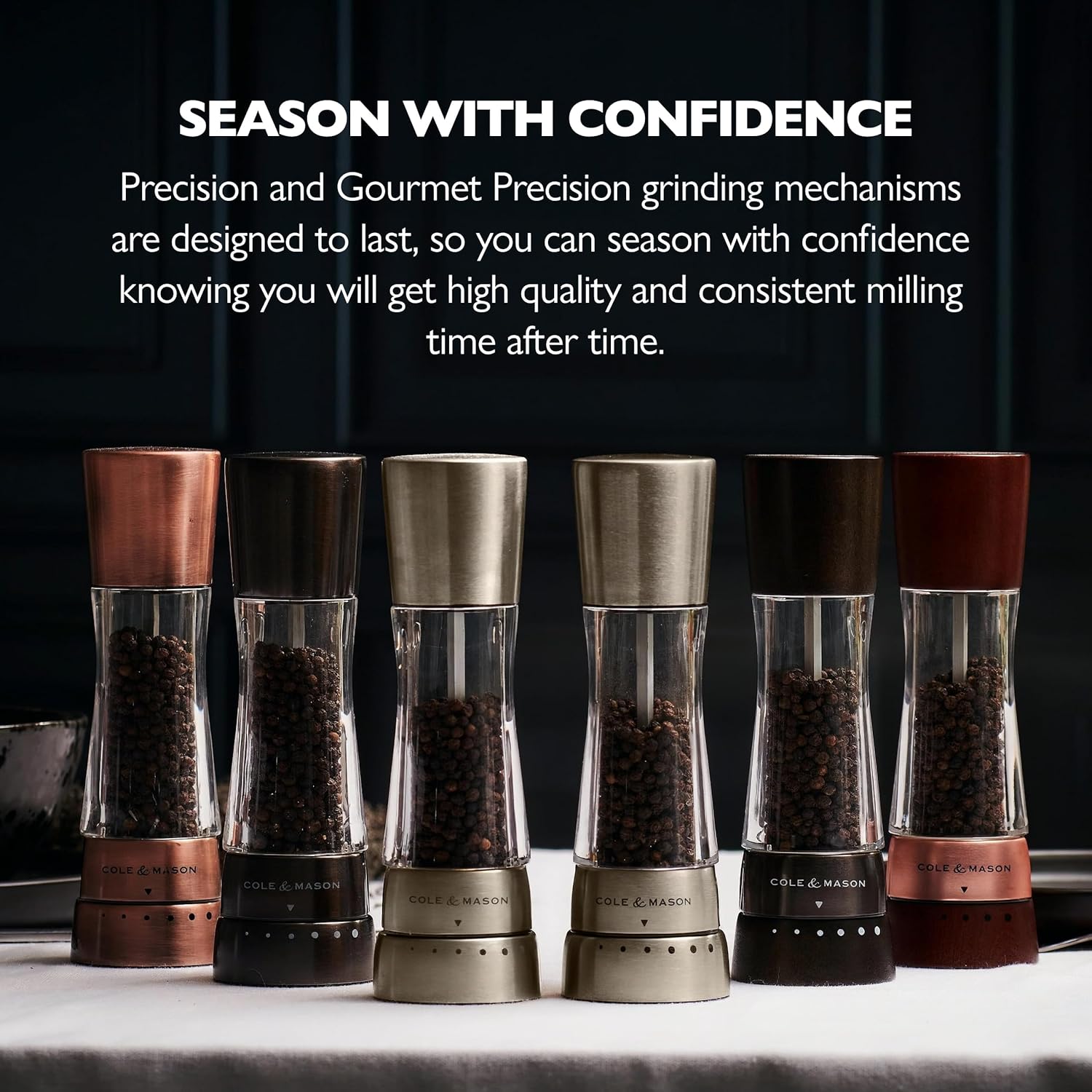 COLE & MASON Derwent Salt Grinder - Gunmetal Mill Includes Gourmet Precision Mechanism and Premium Sea Salt