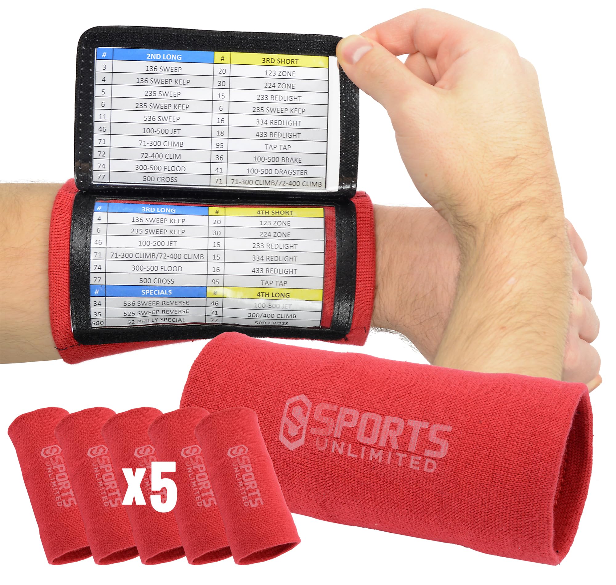 Sports Unlimited Adult Triple Wrist Coach, Football Wristbands for Plays, Baseball Wristbands, QB Arm Bands โ image 1