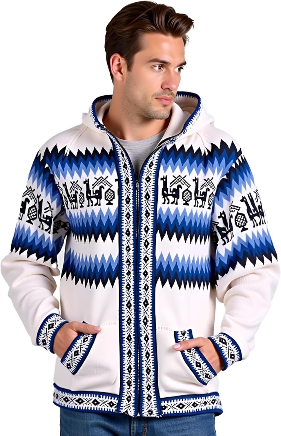 Hoddie Alpaca Cardigan Sweater for Men Zip front Pullover